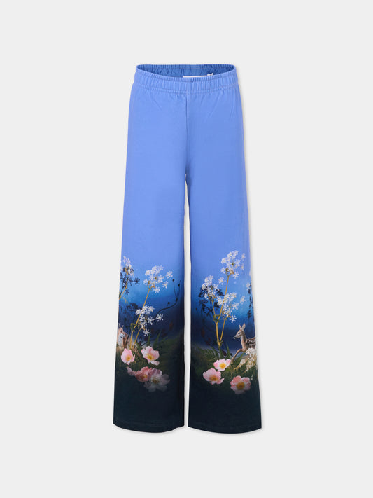 Pantaloni Aurita blu per bambina con fiori,Molo,2W25I205 9624