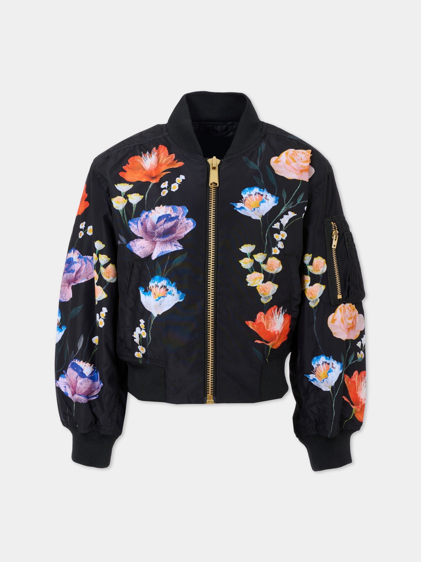 Bomber Hedia nero per bambina con fiori,Molo,5W25M401 9633