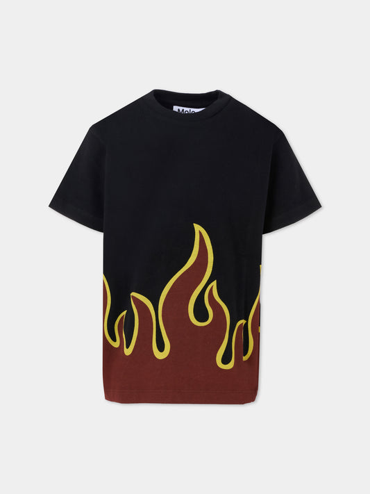 T-shirt Riley nera per bambino con fiamme,Molo,1W25A210 9608