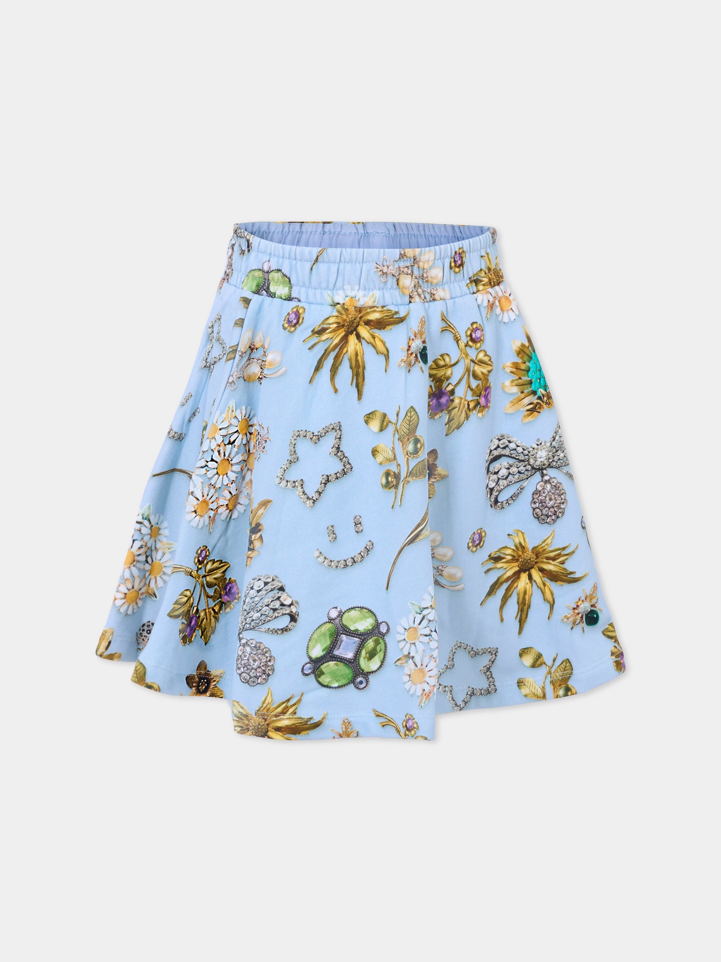 Gonna azzurra per bambina con gioielli all over,Molo,2W25D104 9379