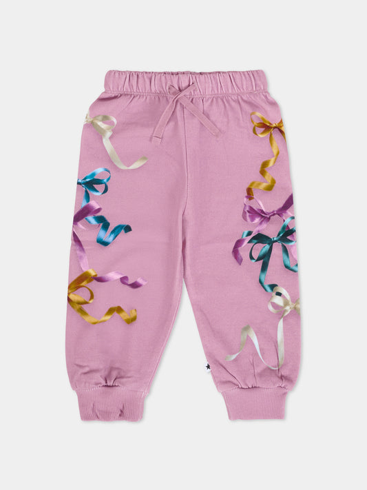 Pantaloni Simeon rosa per neonata con nastri,Molo,4W25I205 9704