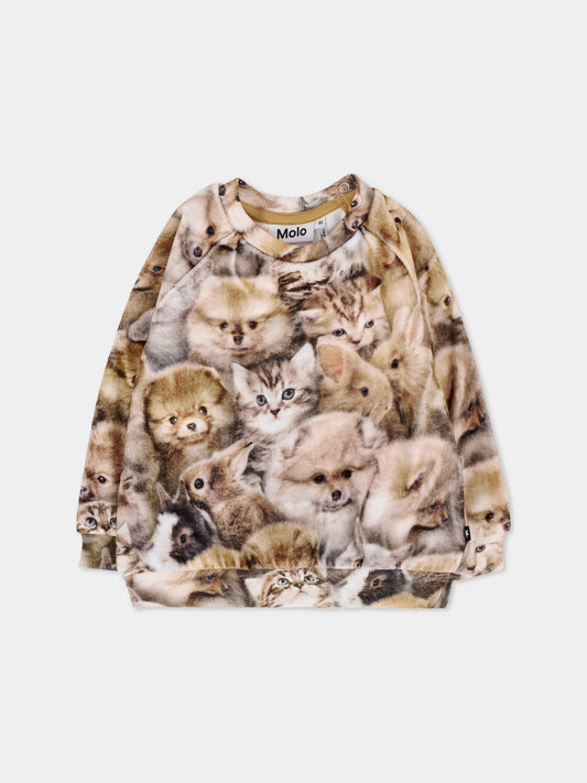 Felpa Disc marrone per neonati con animali all over,Molo,4W25J203 9377