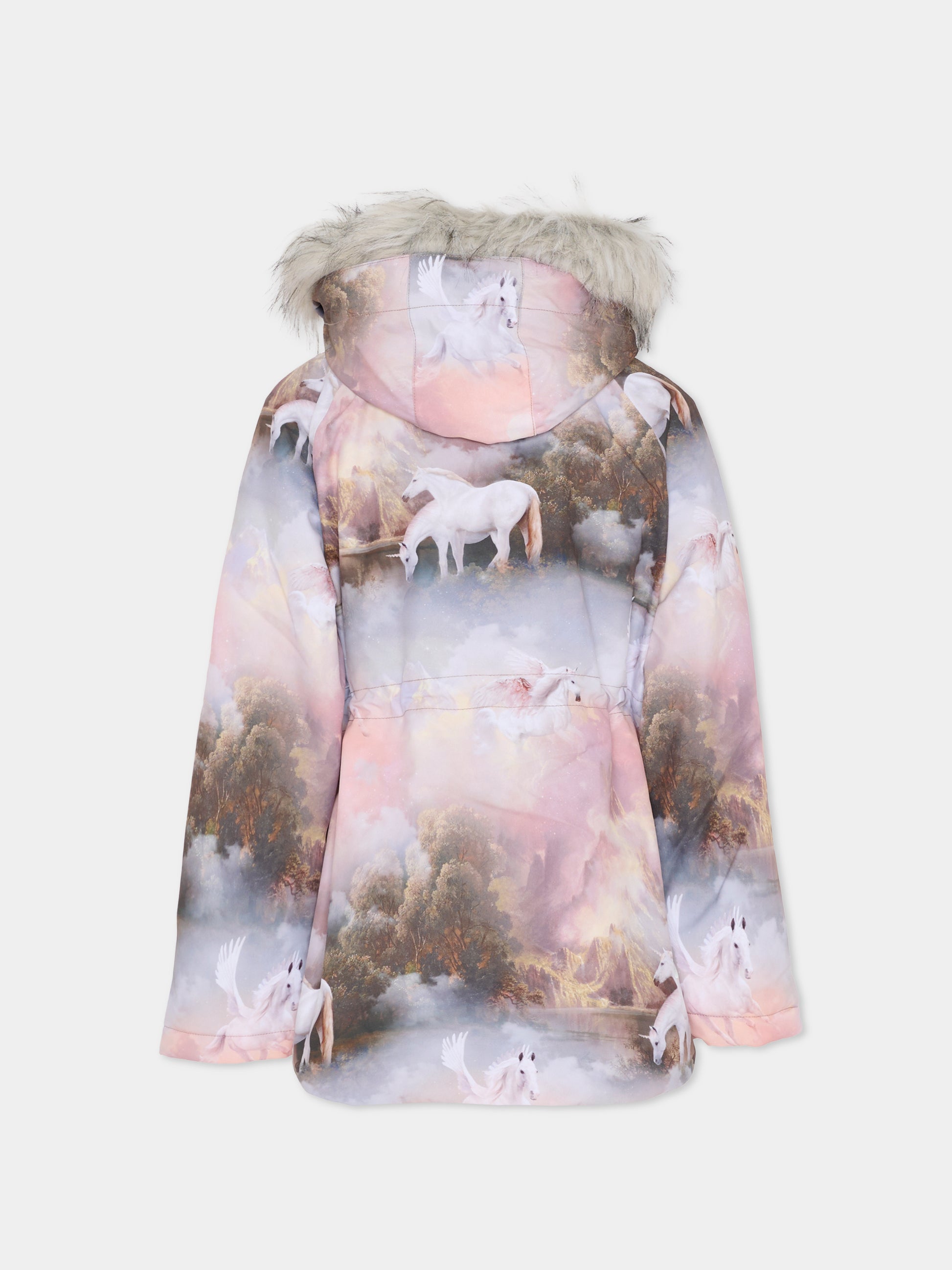 Piumino da neve Cathy Fur rosa per bambina con unicorni,Molo,5W25M310 9364