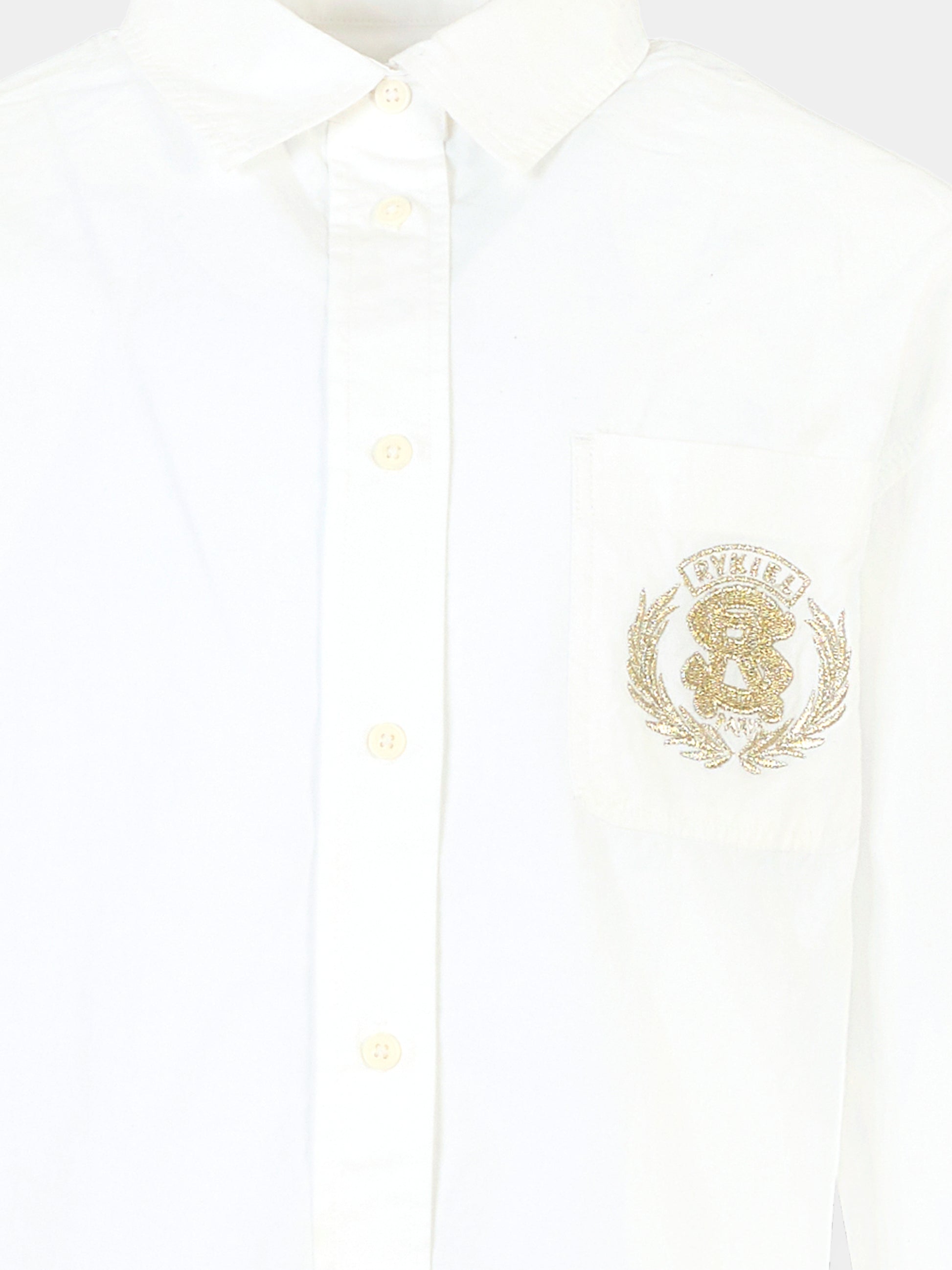 Camicia bianca per bambina con logo ricamato,Sonia Rykiel Paris,A00340 10P