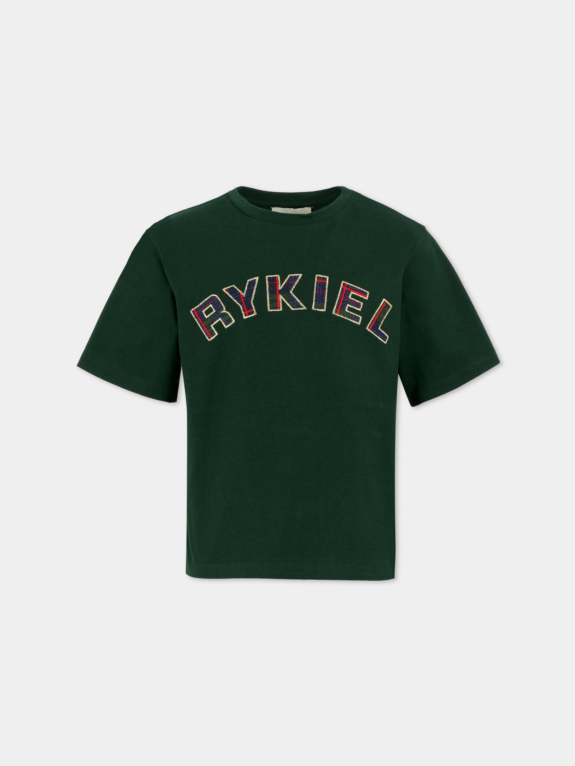 T-shirt verde per bambina con logo ricamato,Sonia Rykiel Paris,A00352 677