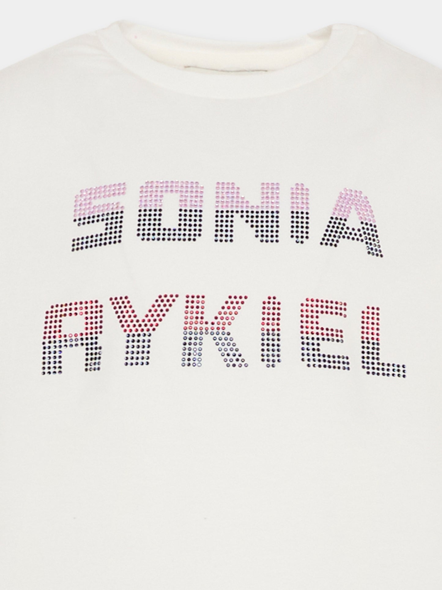 T-shirt crop avorio per bambina con logo,Sonia Rykiel Paris,A00355 117