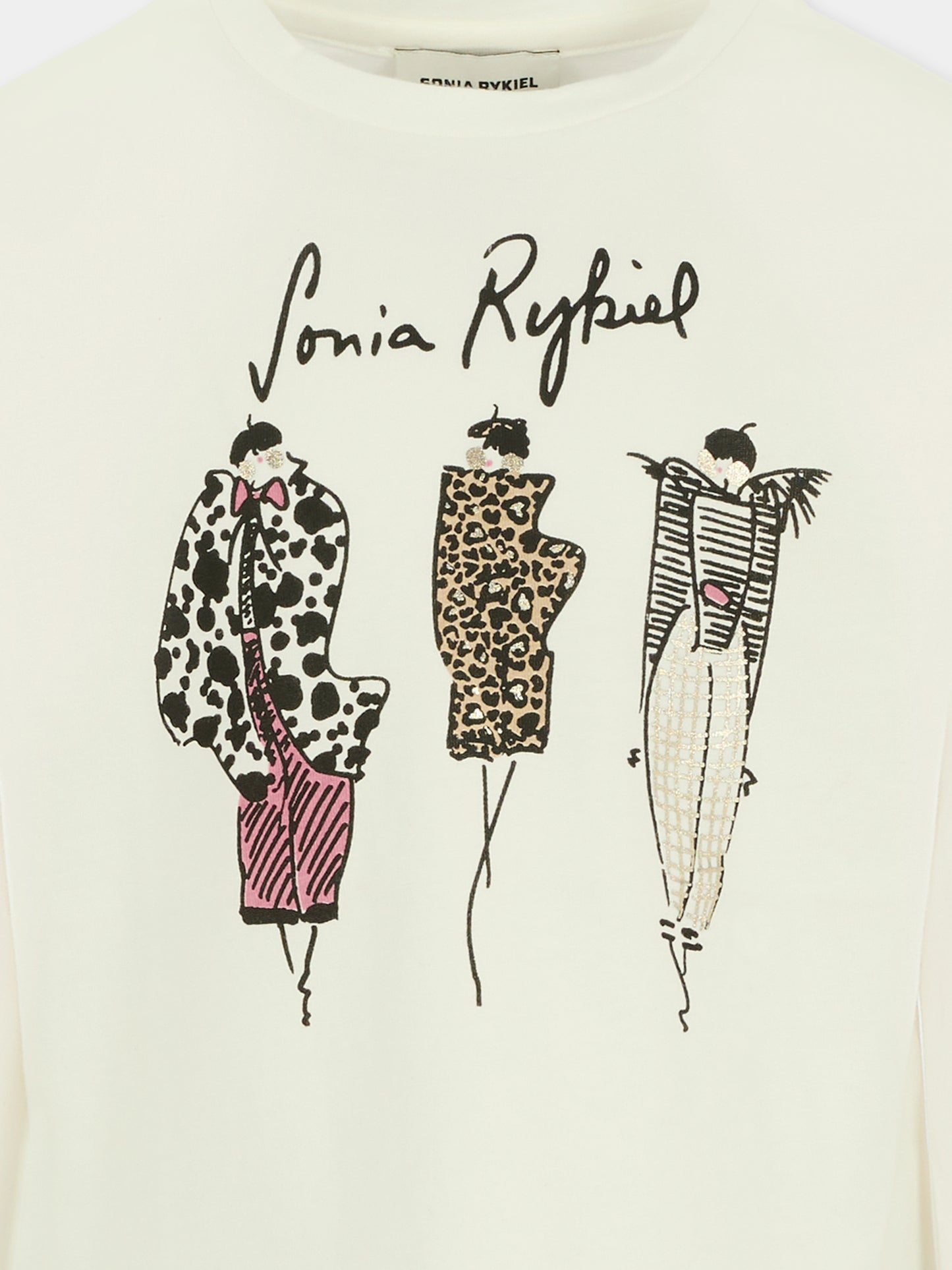 T-shirt avorio per bambia con logo e stampa,Sonia Rykiel Paris,A00359 117