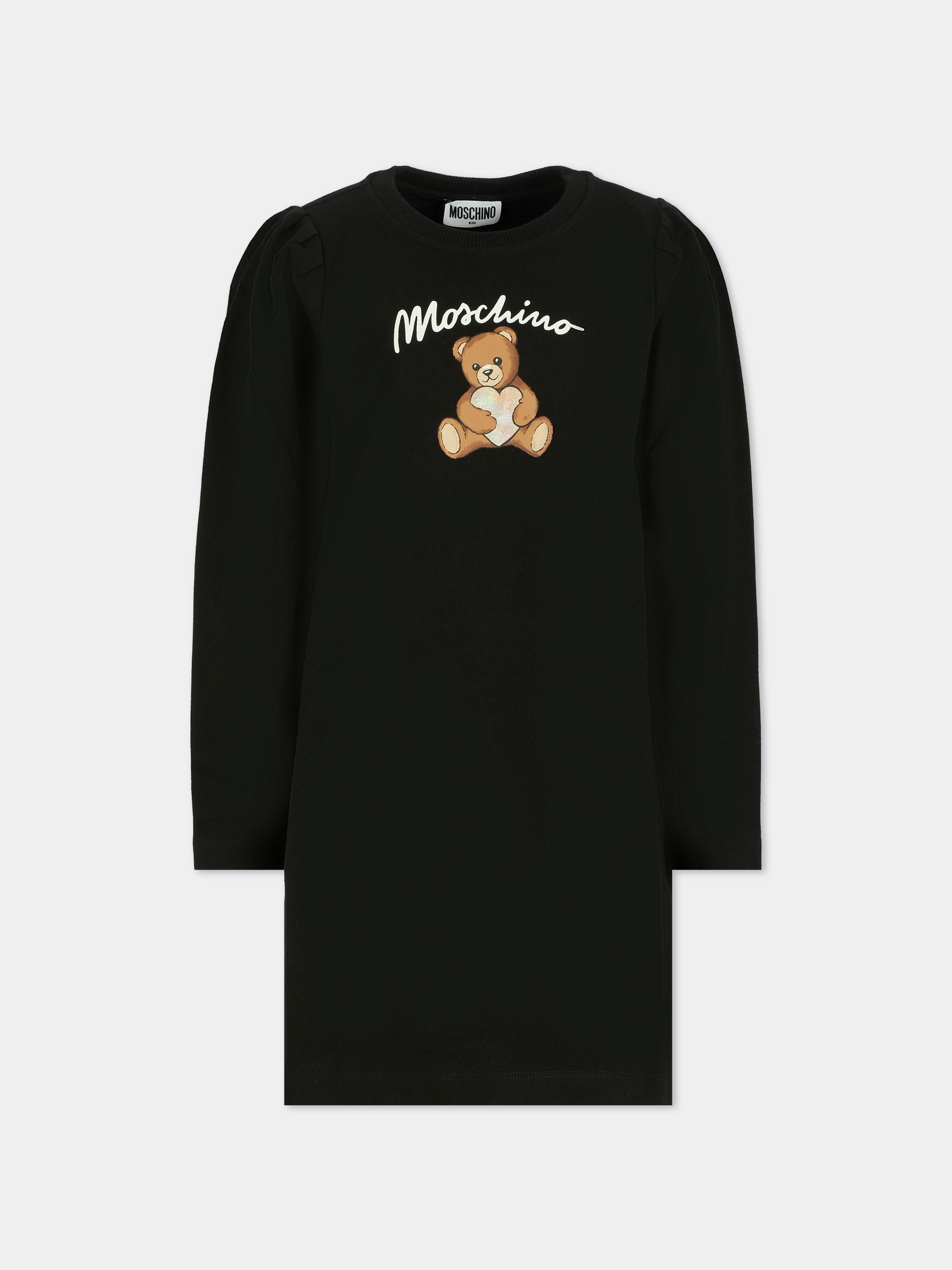 Vestito nero per bambina con Teddy Bear e cuore,Moschino Kids,HBV0FC LCA40 60100