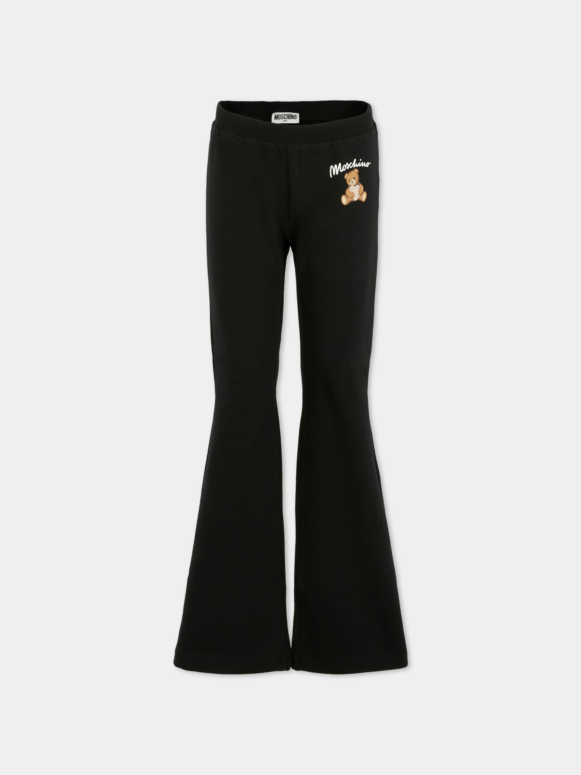 Leggings neri per bambina con Teddy Bear e cuore,Moschino Kids,HCP050 LDA14 60100