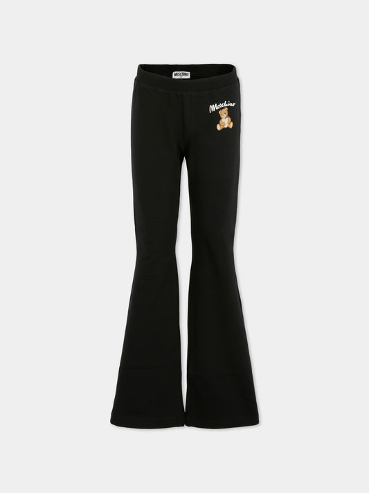 Leggings neri per bambina con Teddy Bear e cuore,Moschino Kids,HCP050 LDA14 60100