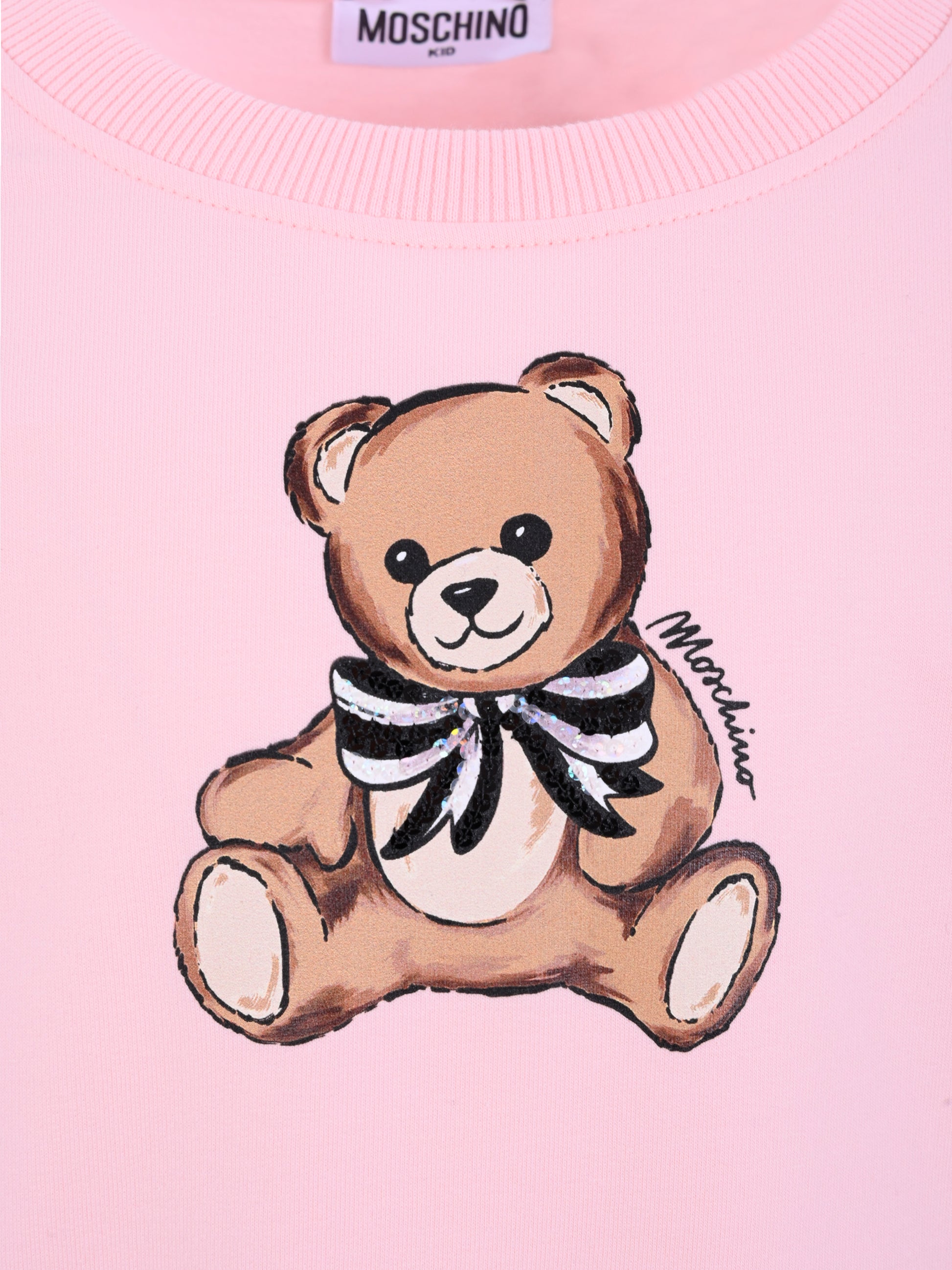 Felpa crop rosa per bambina con Teddy Bear e paillettes,Moschino Kids,HDF06G LDA16 50209