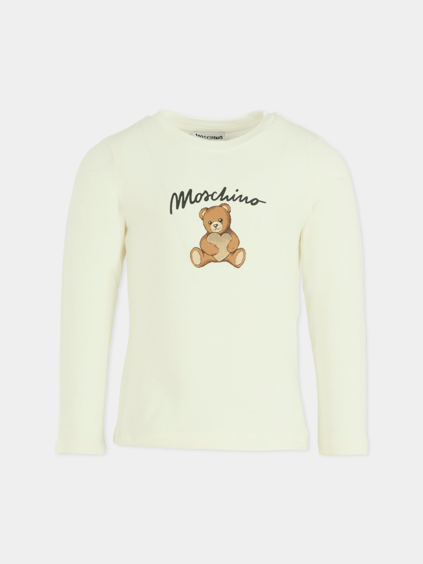 T-shirt avorio per bambina con Teddy Bear e cuore,Moschino Kids,HDO010 LBA11 10063