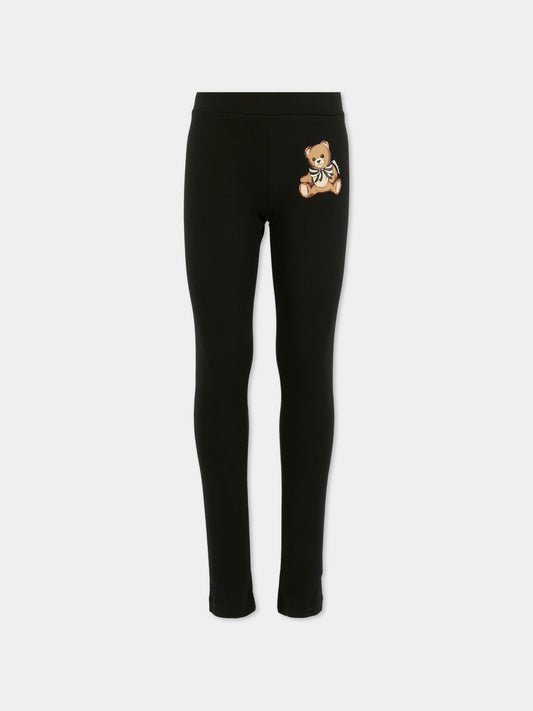 Leggings neri per bambina con Teddy Bear,Moschino Kids,HDP06Q LBA11 60100