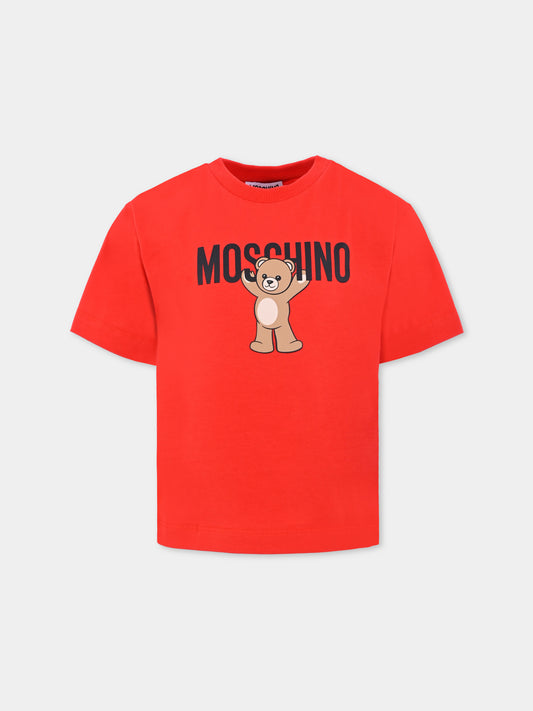 T-shirt rossa per bambini con Teddy Bear,Moschino Kids,HMM05G LAA10 50109