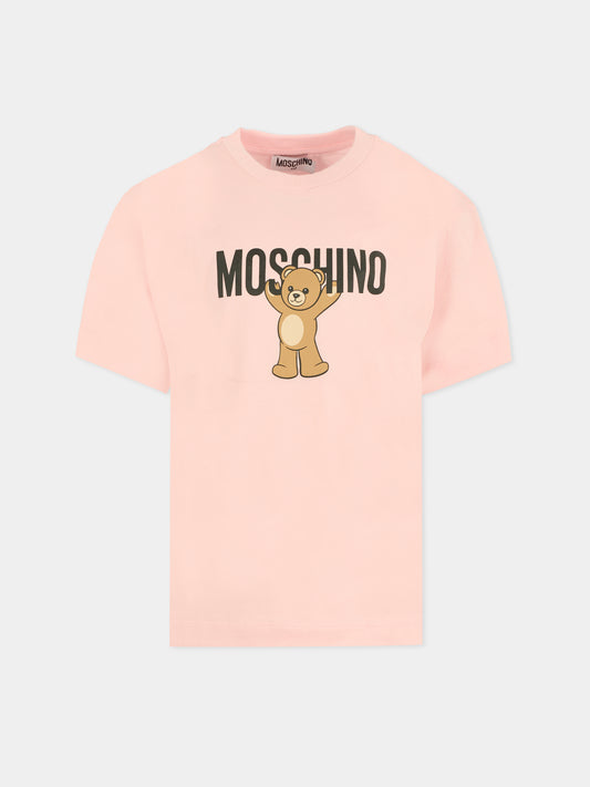 T-shirt rosa per bambina con Teddy Bear,Moschino Kids,HMM05G LAA10 50209