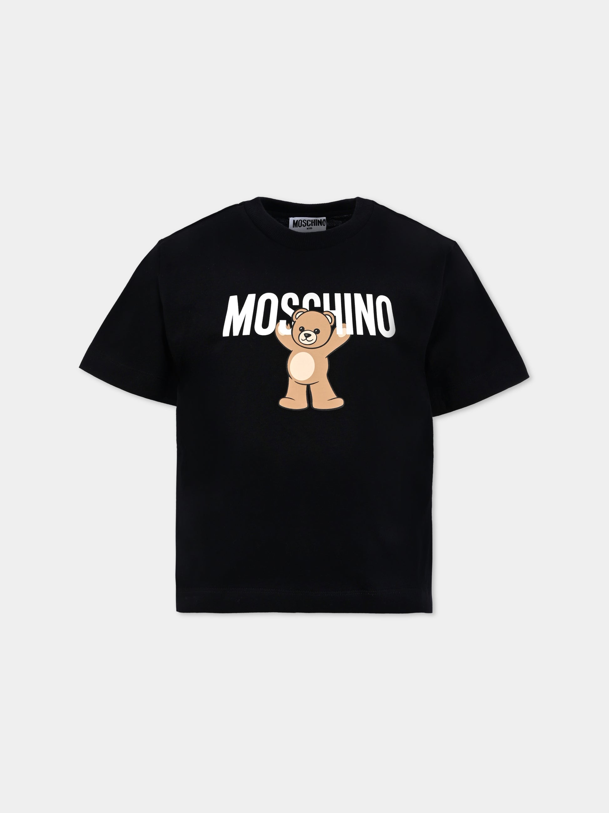 T-shirt nera per bambini con Teddy Bear,Moschino Kids,HMM05G LAA10 60100
