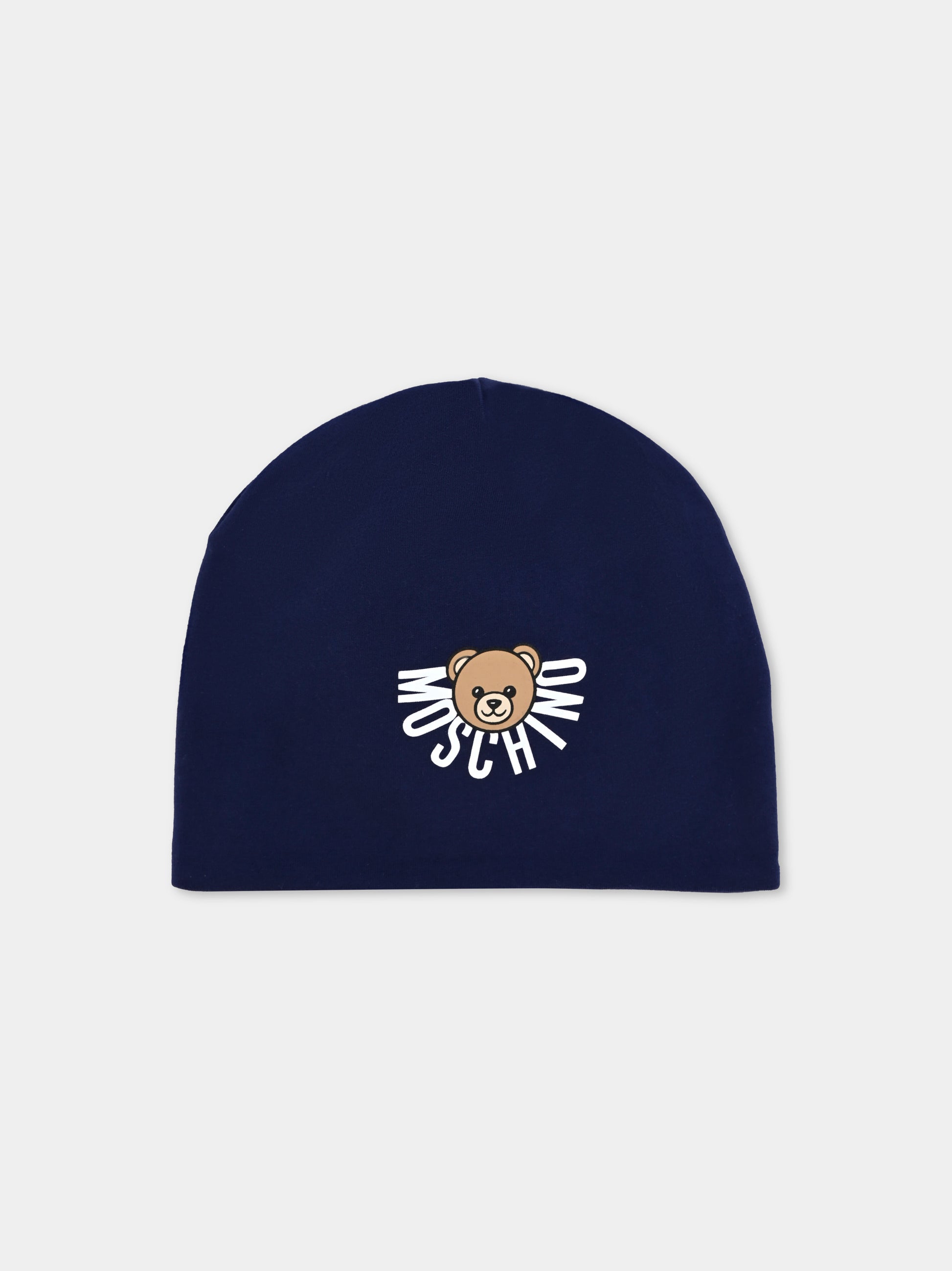 Berretto blu per bambini con logo e Teddy Bear,Moschino Kids,HMX02M LDA17 40016