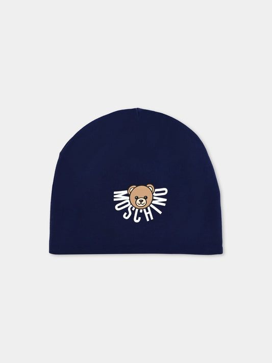Berretto blu per bambini con logo e Teddy Bear,Moschino Kids,HMX02M LDA17 40016