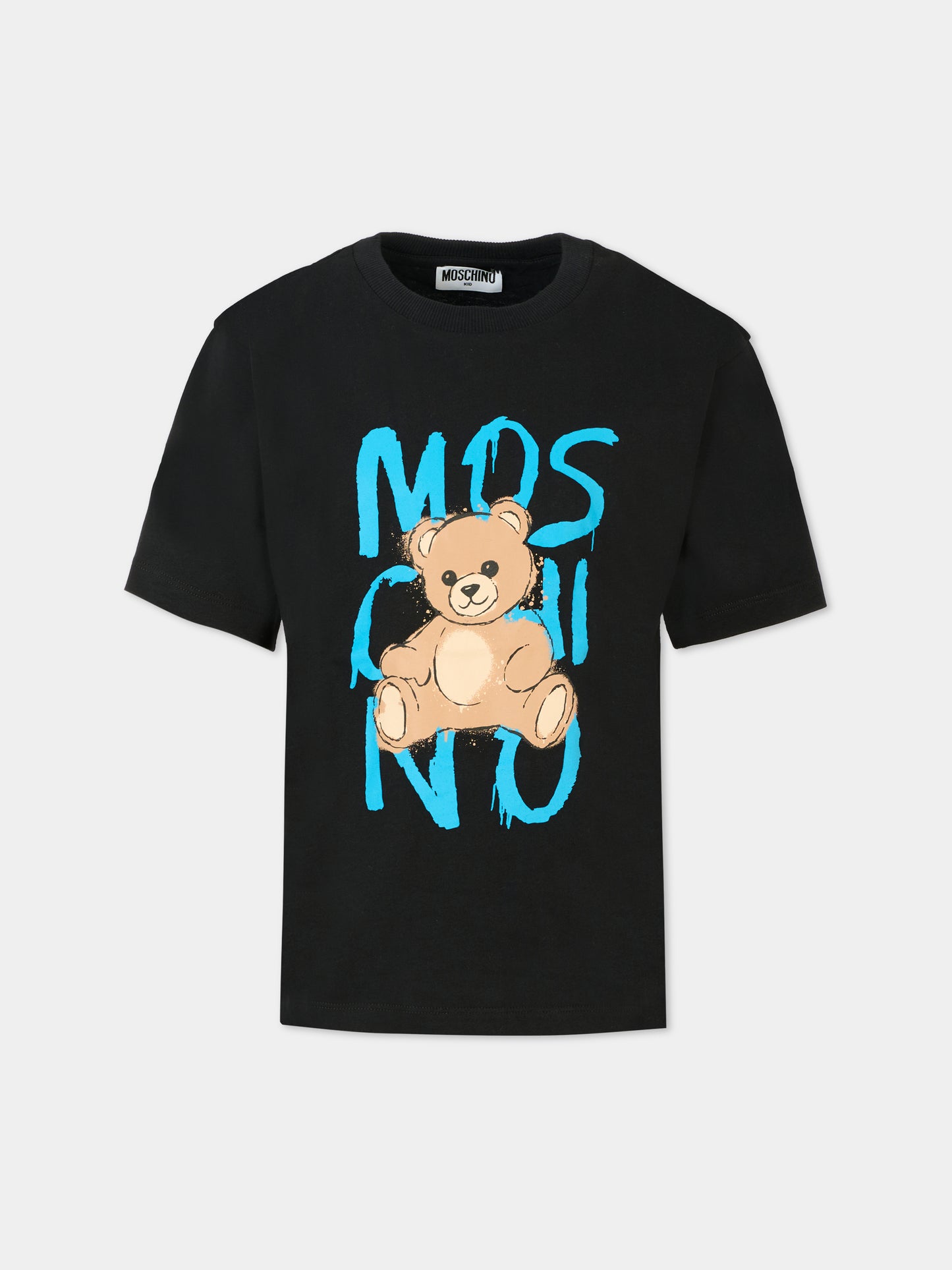 T-shirt nera per bambino con Teddy Bear e logo,Moschino Kids,HNM05G LAA20 60100