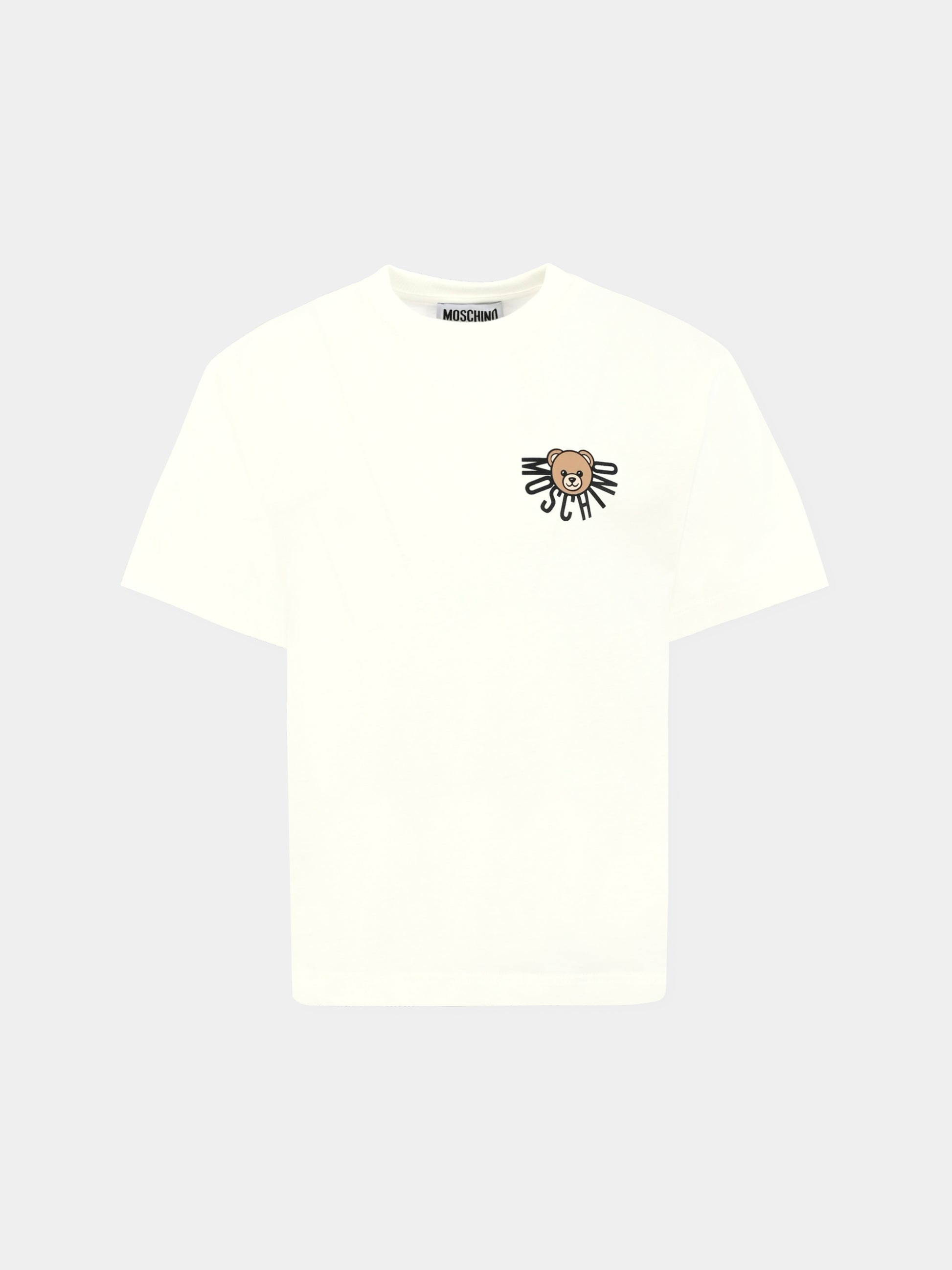 T-shirt avorio per bambini con logo e Teddy Bear,Moschino Kids,HOM05G LAA10 10063