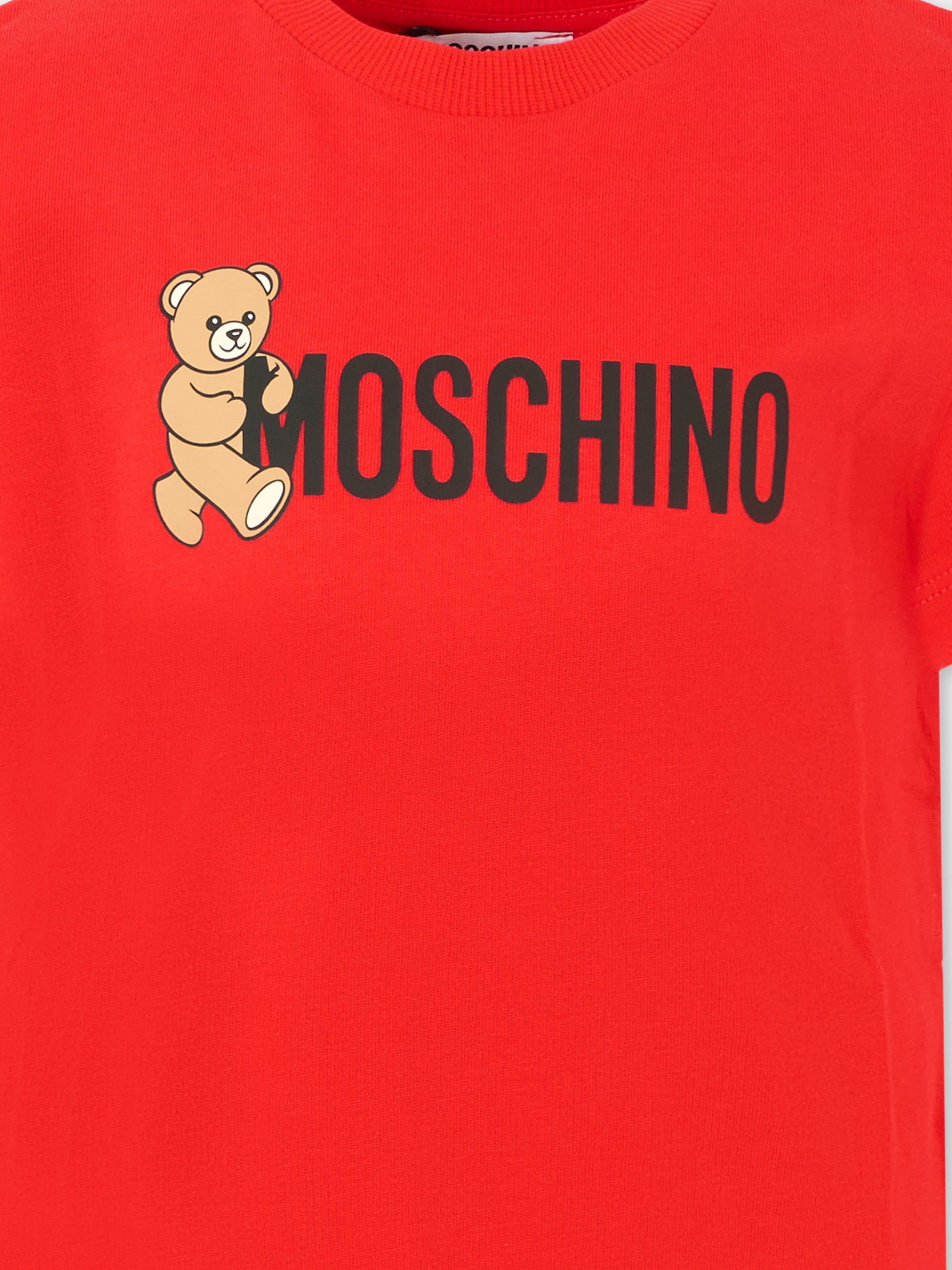T-shirt rossa per bambini con Teddy Bear e logo,Moschino Kids,HPM058 LAA34 50109
