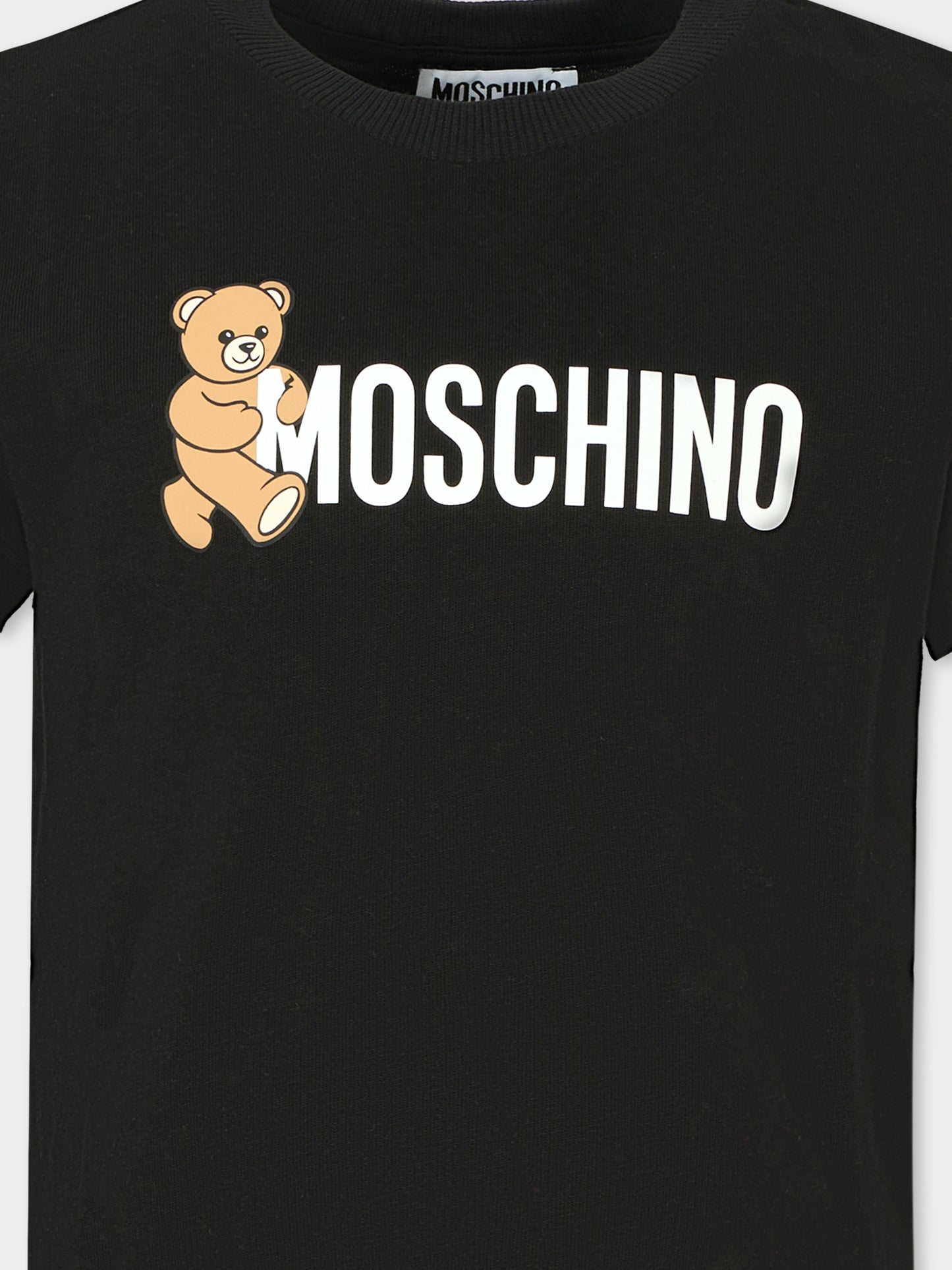 T-shirt nera per bambini con Teddy Bear e logo,Moschino Kids,HPM058 LAA34 60100