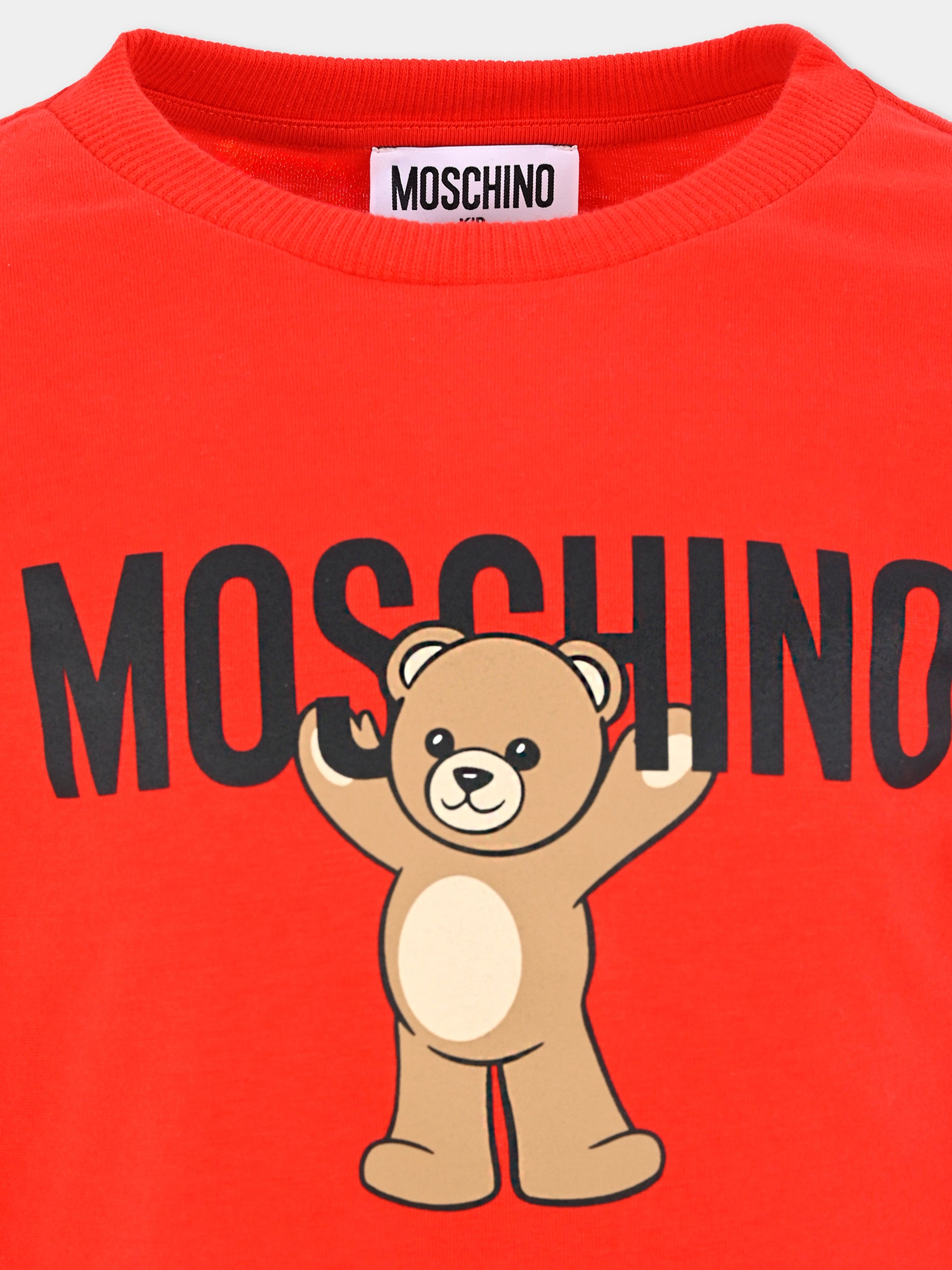 T-shirt rossa per bambini con Teddy Bear,Moschino Kids,HTO00J LAA10 50109