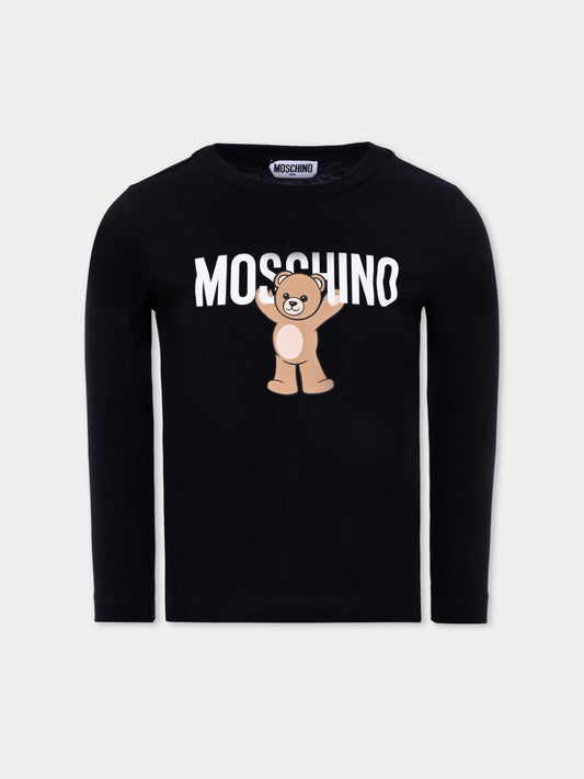 T-shirt nera per bambini con Teddy Bear,Moschino Kids,HTO00J LAA10 60100