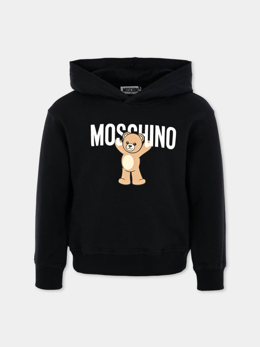 Felpa nera per bambini con Teddy Bear,Moschino Kids,HUF09F LCA40 60100