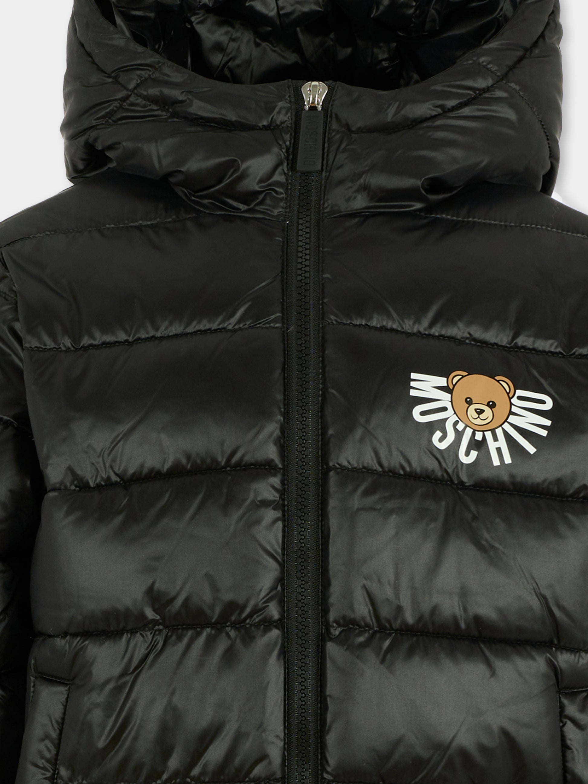 Piumino nero per bambini con Teddy Bear,Moschino Kids,HUS05F L3A32 60100