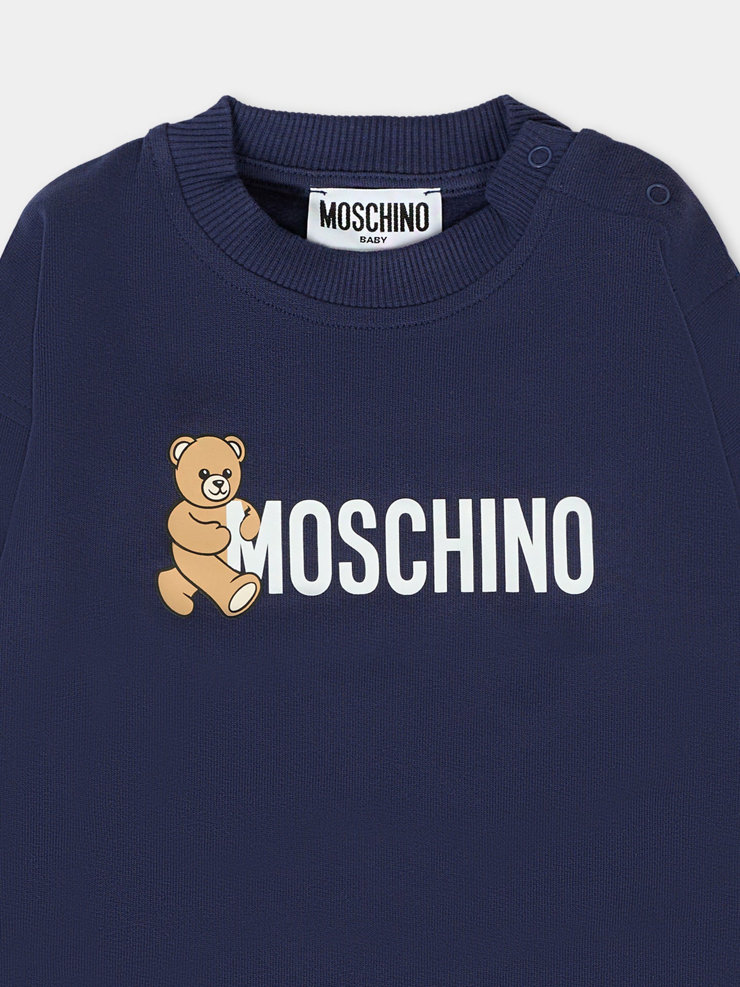 Felpa blu per neonati con logo e Teddy Bear,Moschino Kids,M8F03Q LCA83 40016