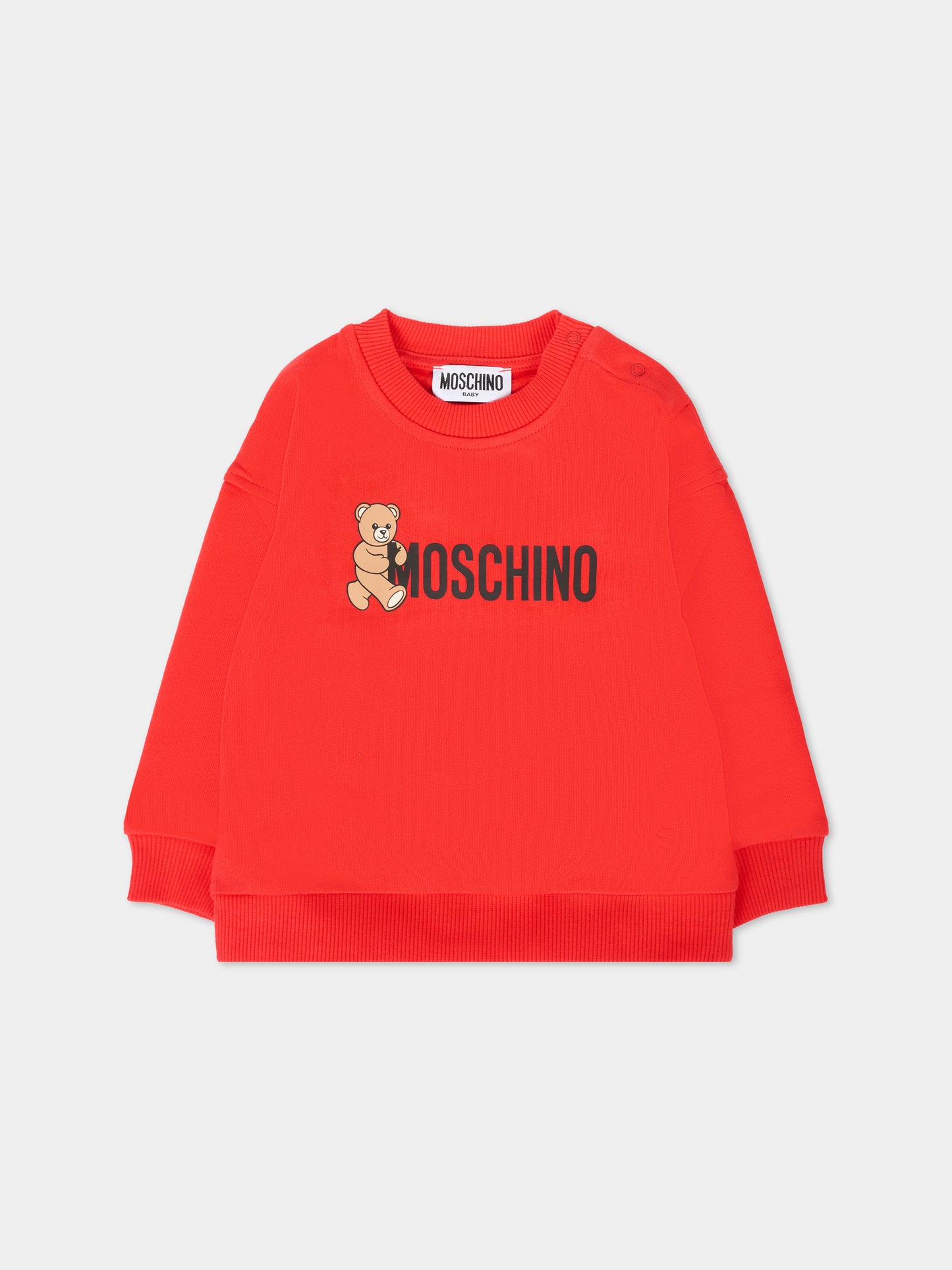 Felpa rossa per neonati con logo e Teddy Bear,Moschino Kids,M8F03Q LCA83 50109