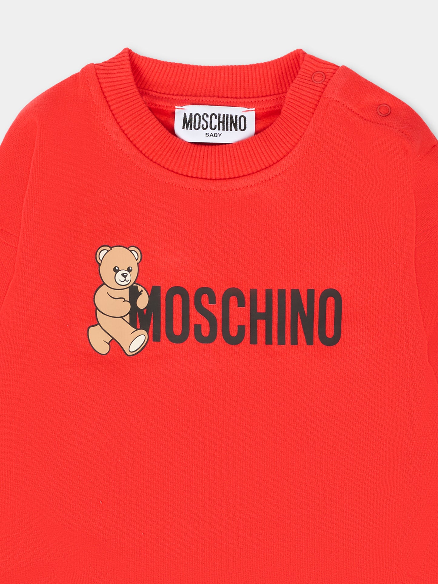 Felpa rossa per neonati con logo e Teddy Bear,Moschino Kids,M8F03Q LCA83 50109