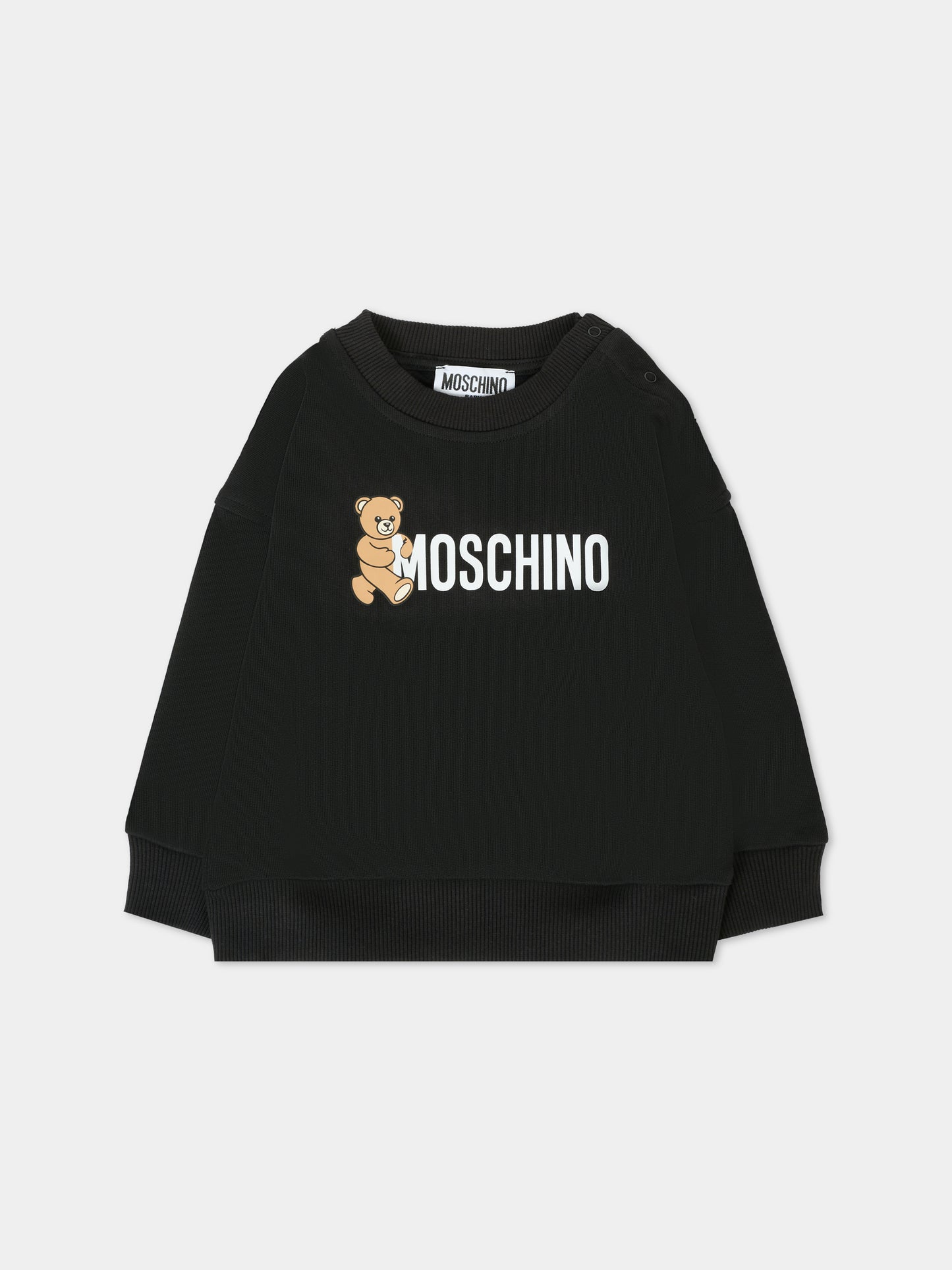 Felpa nera per neonati con logo e Teddy Bear,Moschino Kids,M8F03Q LCA83 60100