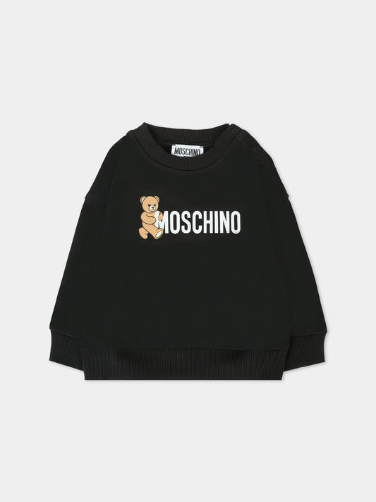 Felpa nera per neonati con logo e Teddy Bear,Moschino Kids,M8F03Q LCA83 60100