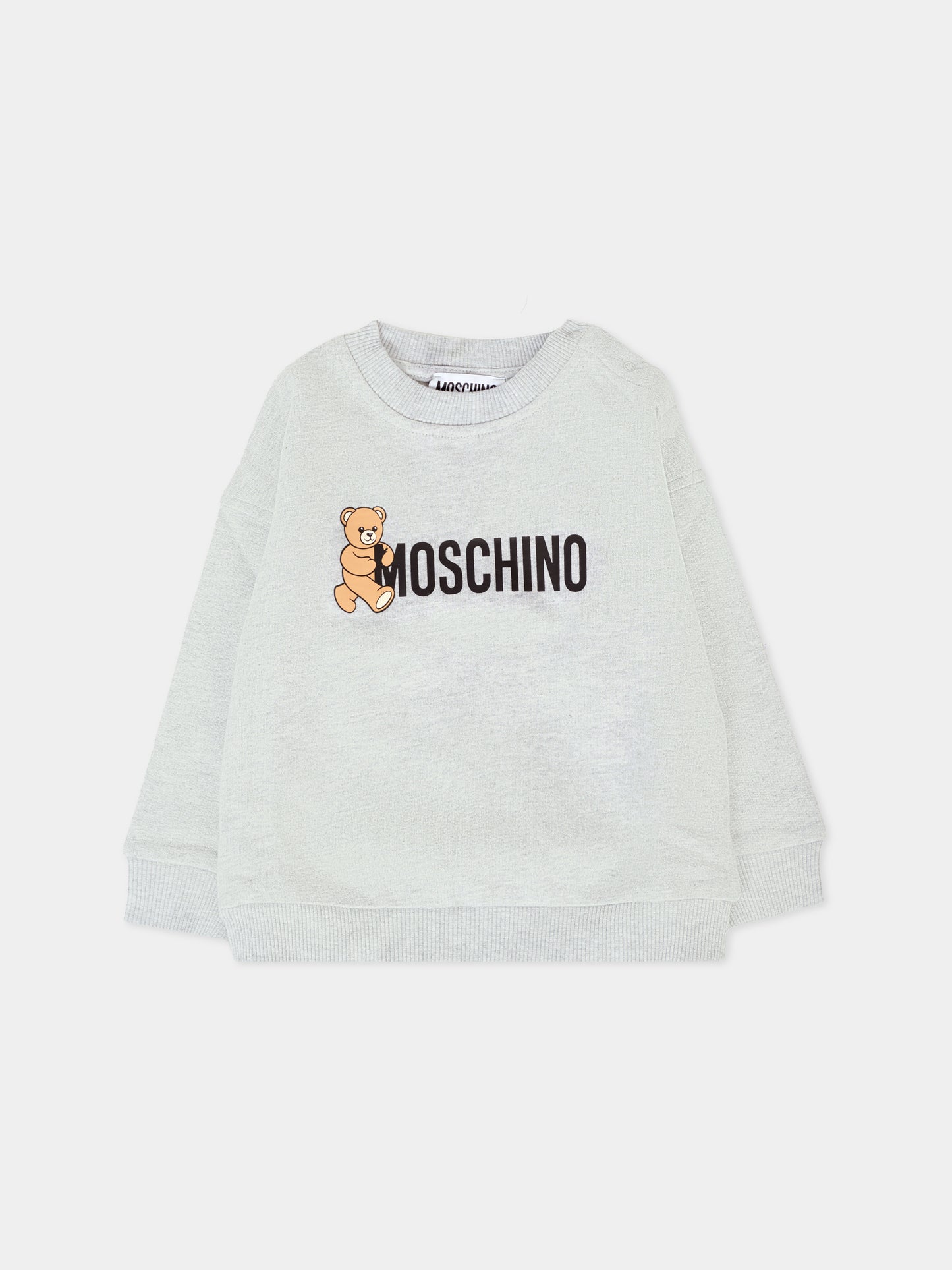 Felpa grigia per neonati con logo e Teddy Bear,Moschino Kids,M8F03Q LCA83 60901