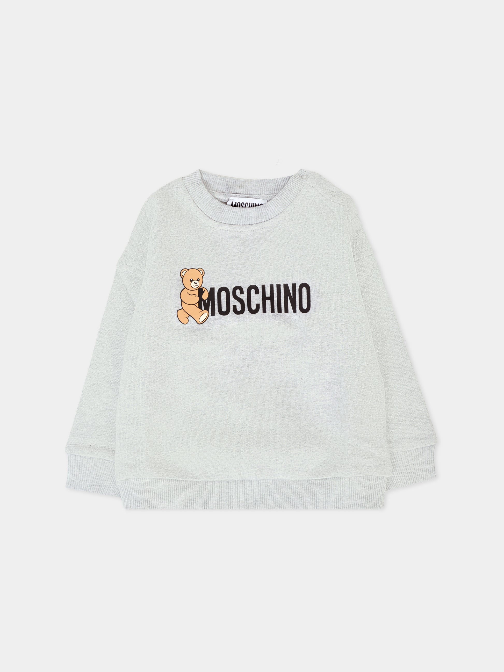 Felpa grigia per neonati con logo e Teddy Bear,Moschino Kids,M8F03Q LCA83 60901