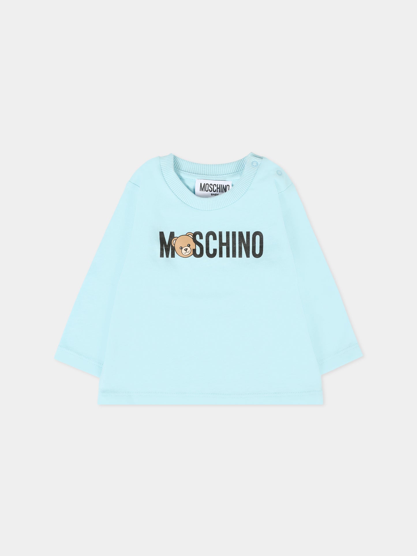 T-shirt celeste per neonato con Teddy Bear,Moschino Kids,M8O00R LAA36 40304