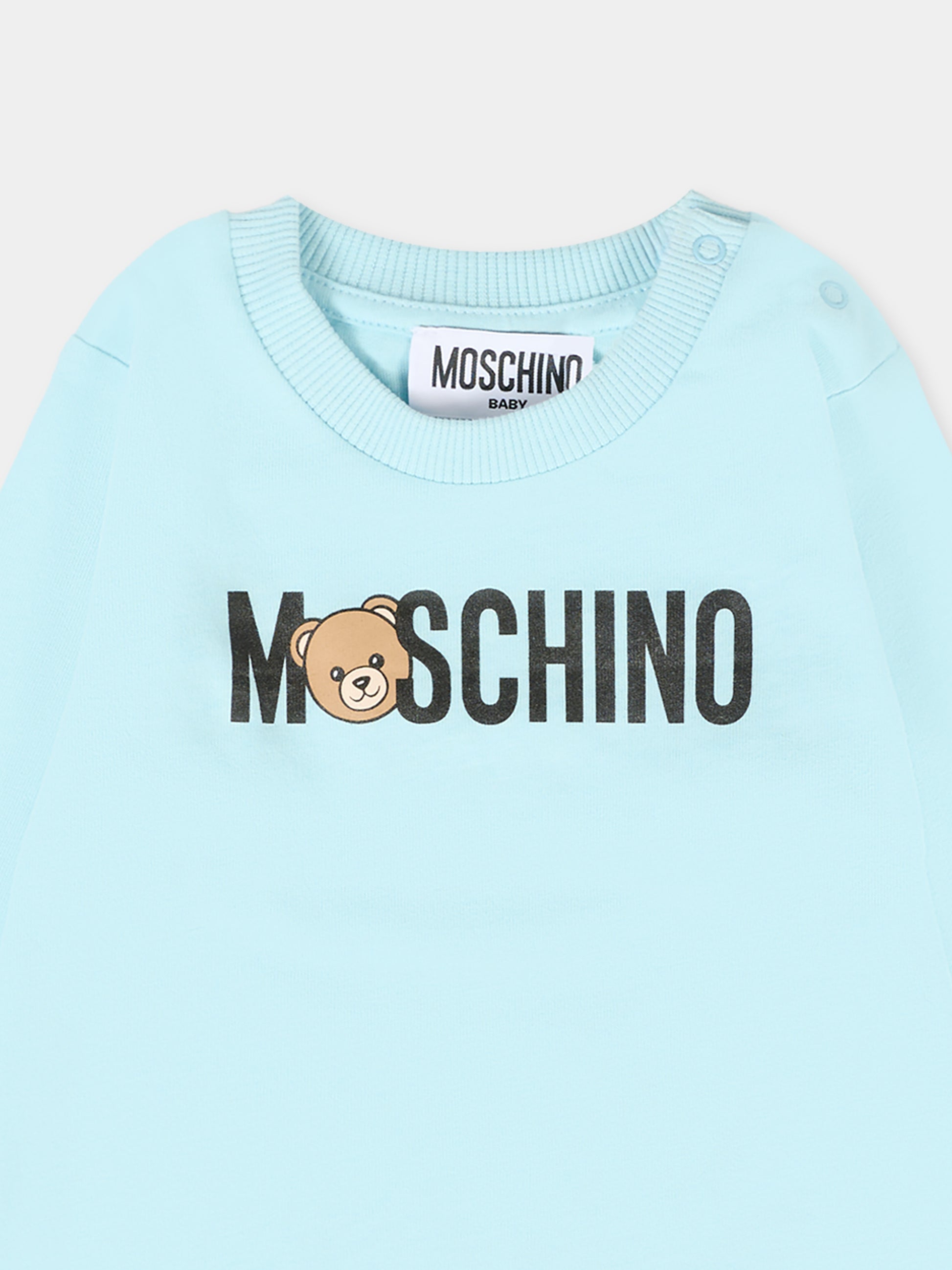 T-shirt celeste per neonato con Teddy Bear,Moschino Kids,M8O00R LAA36 40304