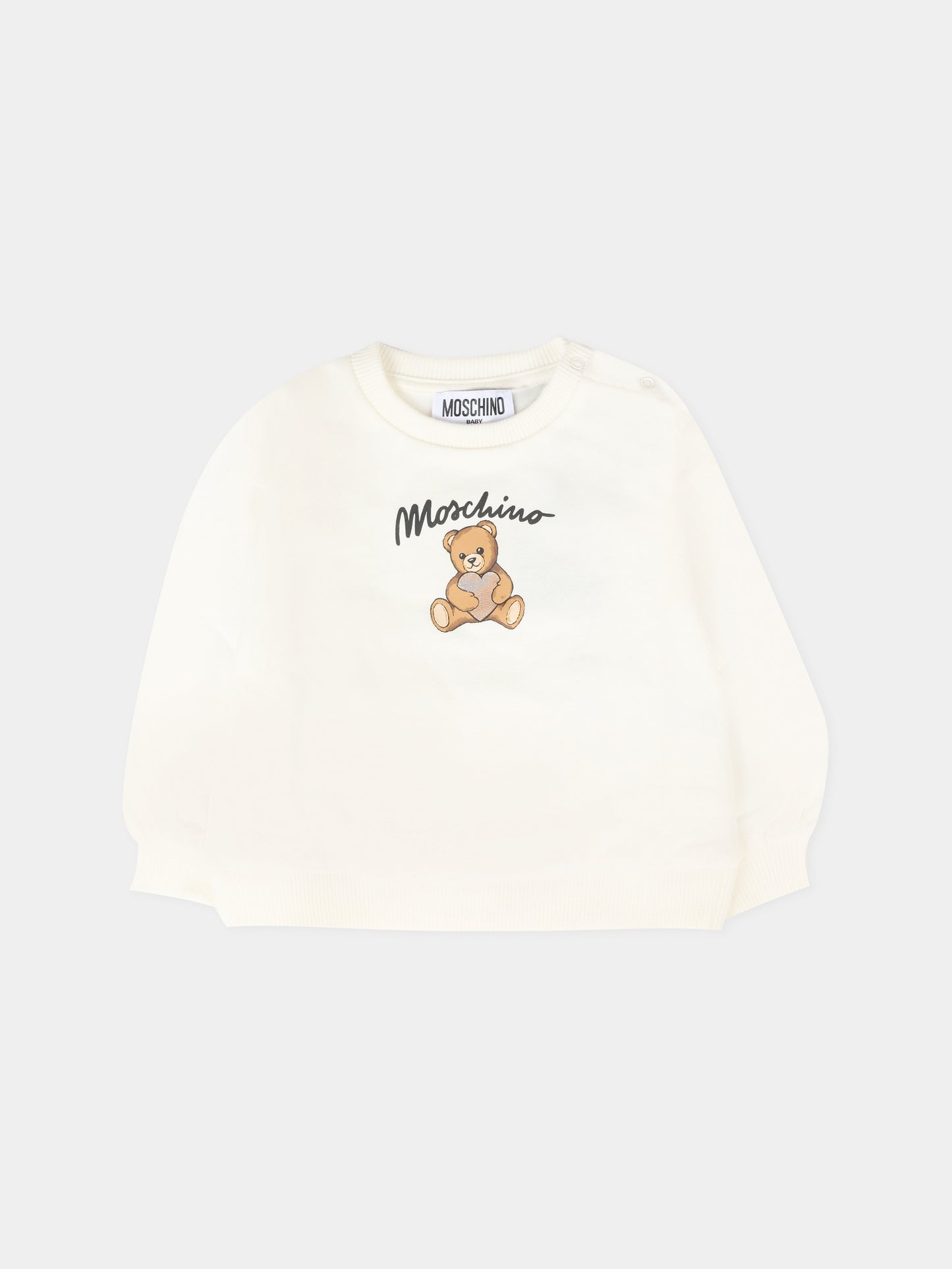 Felpa avorio per neonata con Teddy Bear e logo,Moschino Kids,MDF033 LCA40 10063
