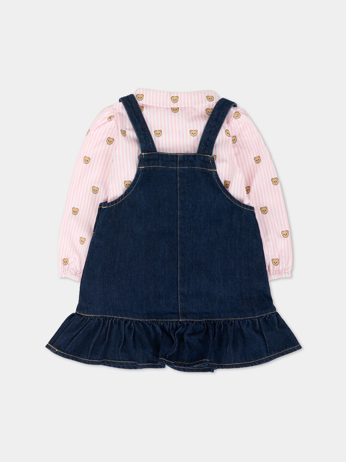 Salopette denim per neonata con Teddy Bear,Moschino Kids,MDK036 L0E34 40109