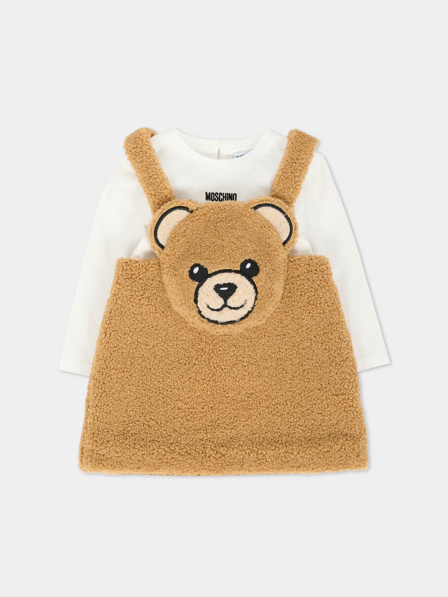 Salopette marrone per neonata con Teddy Bear,Moschino Kids,MDK037 LIA00 20351