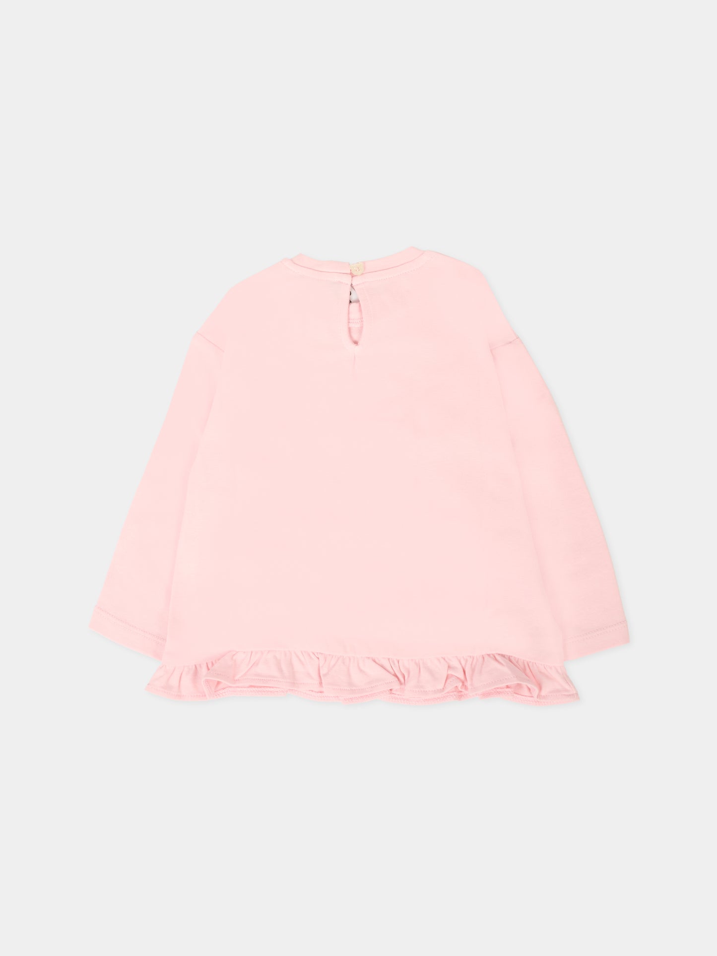 T-shirt rosa per neonata con Teddy Bear e cuore,Moschino Kids,MDO00S LBA11 50209