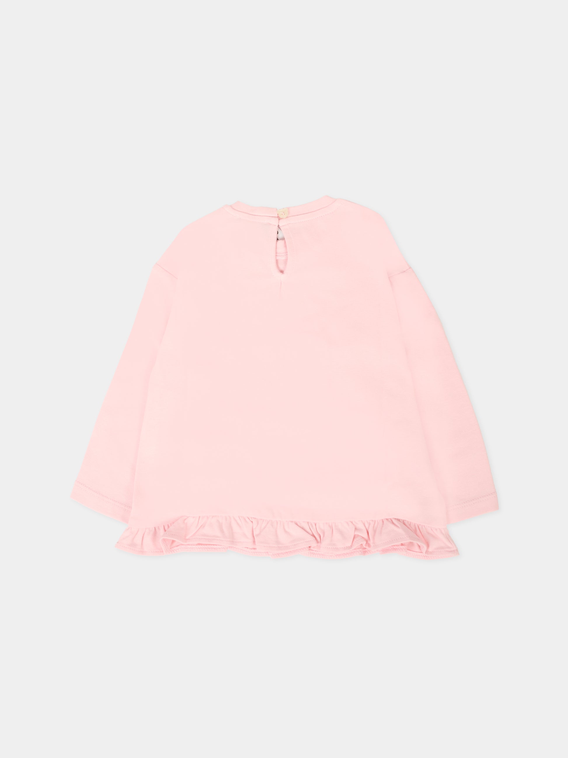 T-shirt rosa per neonata con Teddy Bear e cuore,Moschino Kids,MDO00S LBA11 50209