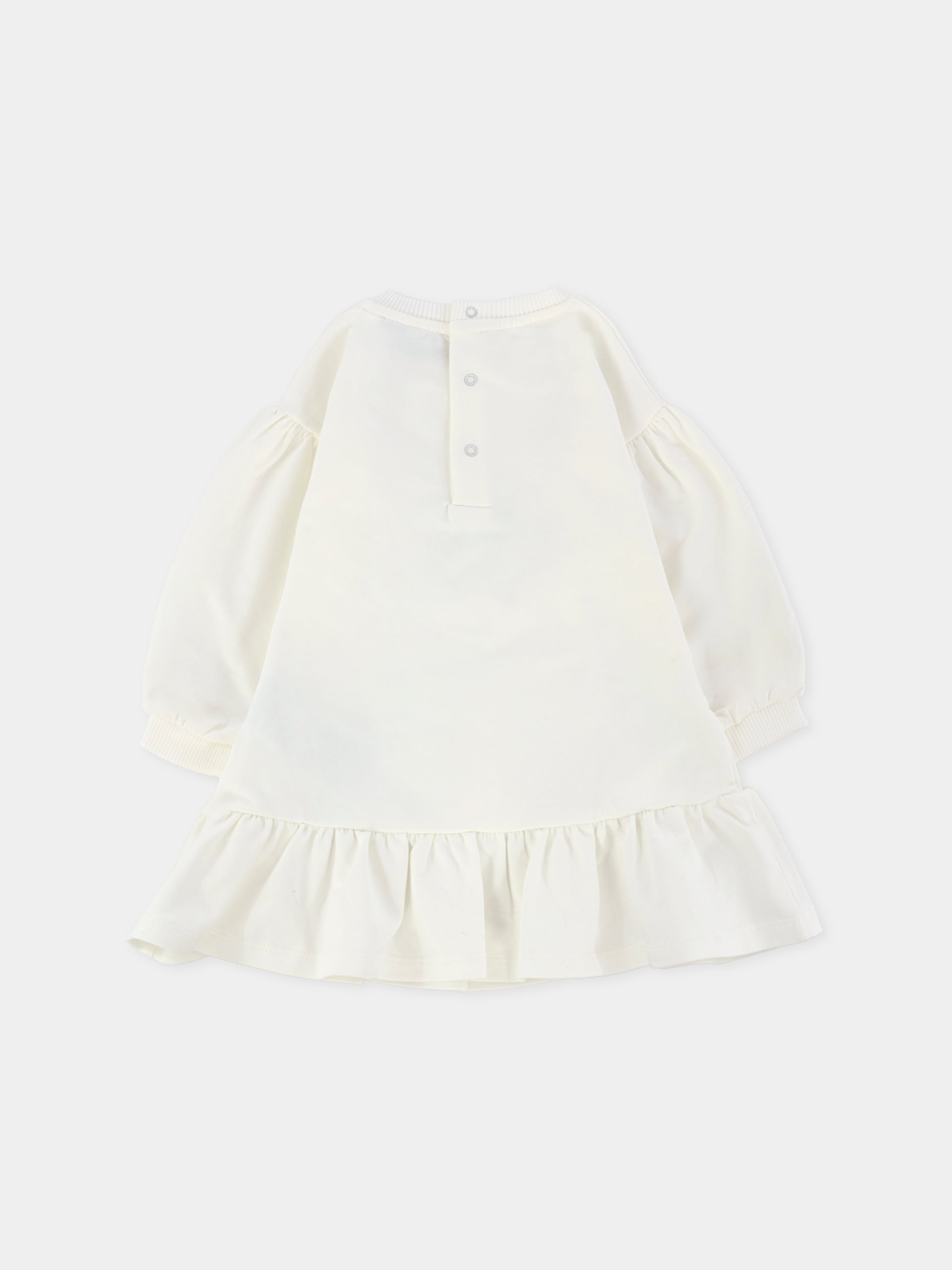 Vestito avorio per neonata con Teddy Bear e paillettes,Moschino Kids,MDV0CW LDA16 10063