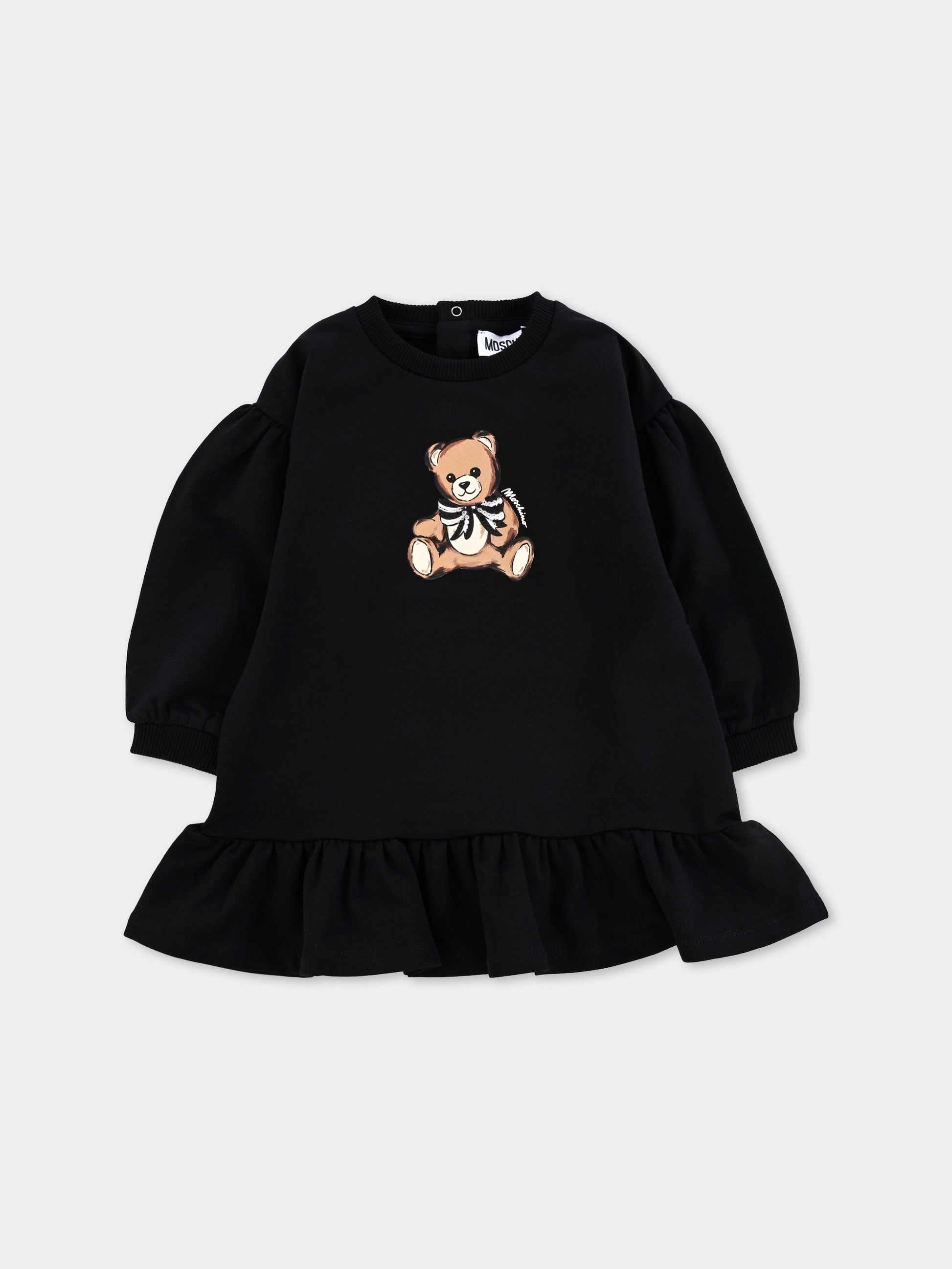 Vestito nero per neonata con Teddy Bear e paillettes,Moschino Kids,MDV0CW LDA16 60100
