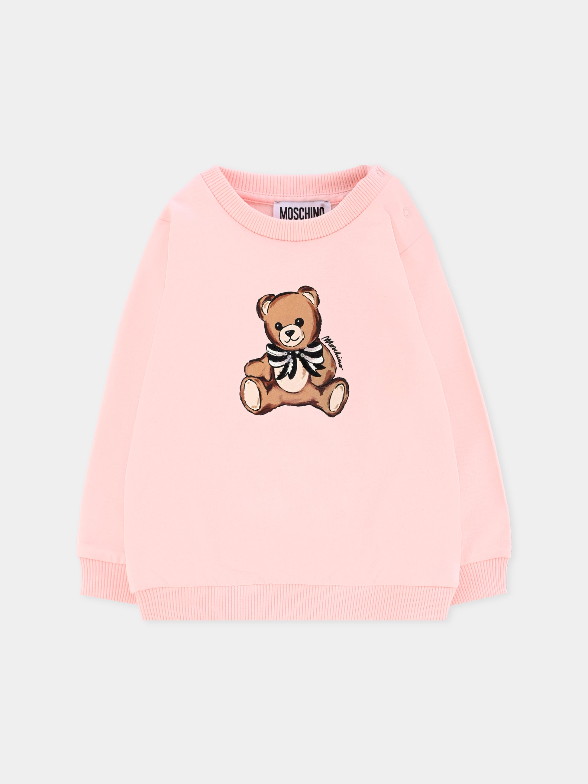 Felpa rosa per neonata con Teddy Bear e paillettes,Moschino Kids,MFF02K LDA16 50209