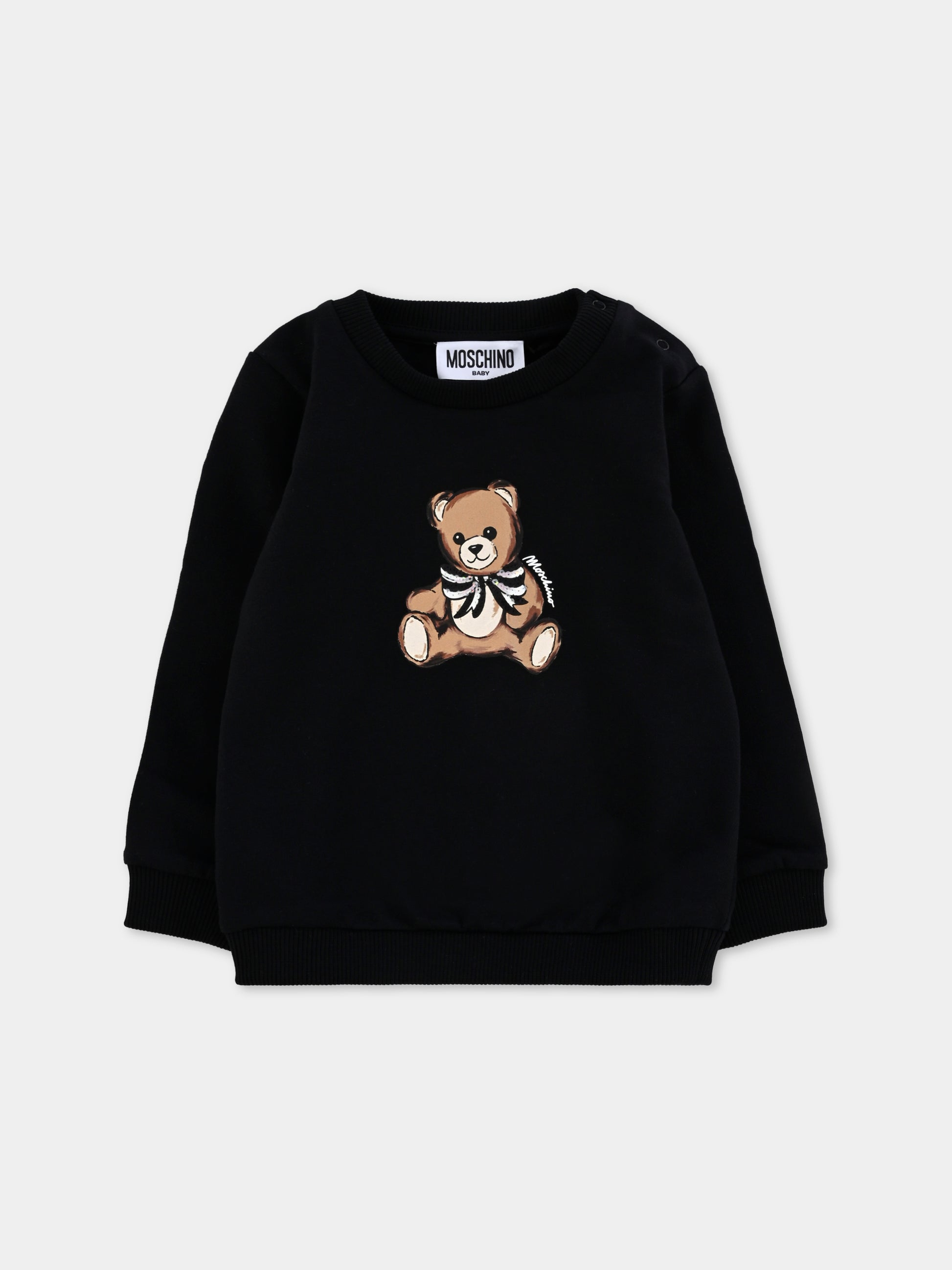Felpa nera per neonata con Teddy Bear e paillettes,Moschino Kids,MFF02K LDA16 60100