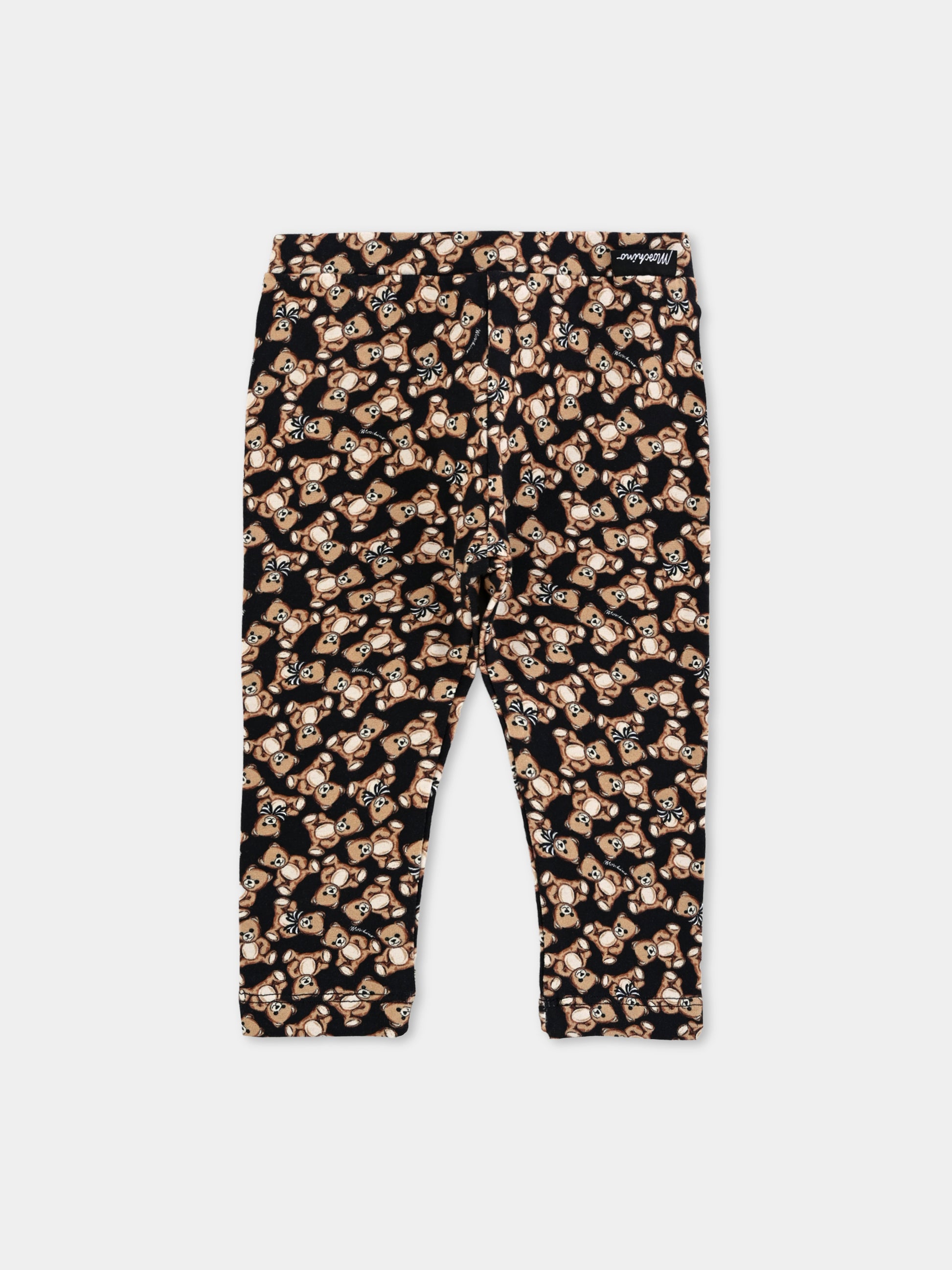 Leggings neri per neonata con Teddy Bear all over,Moschino Kids,MHP032 LBB8E 84923