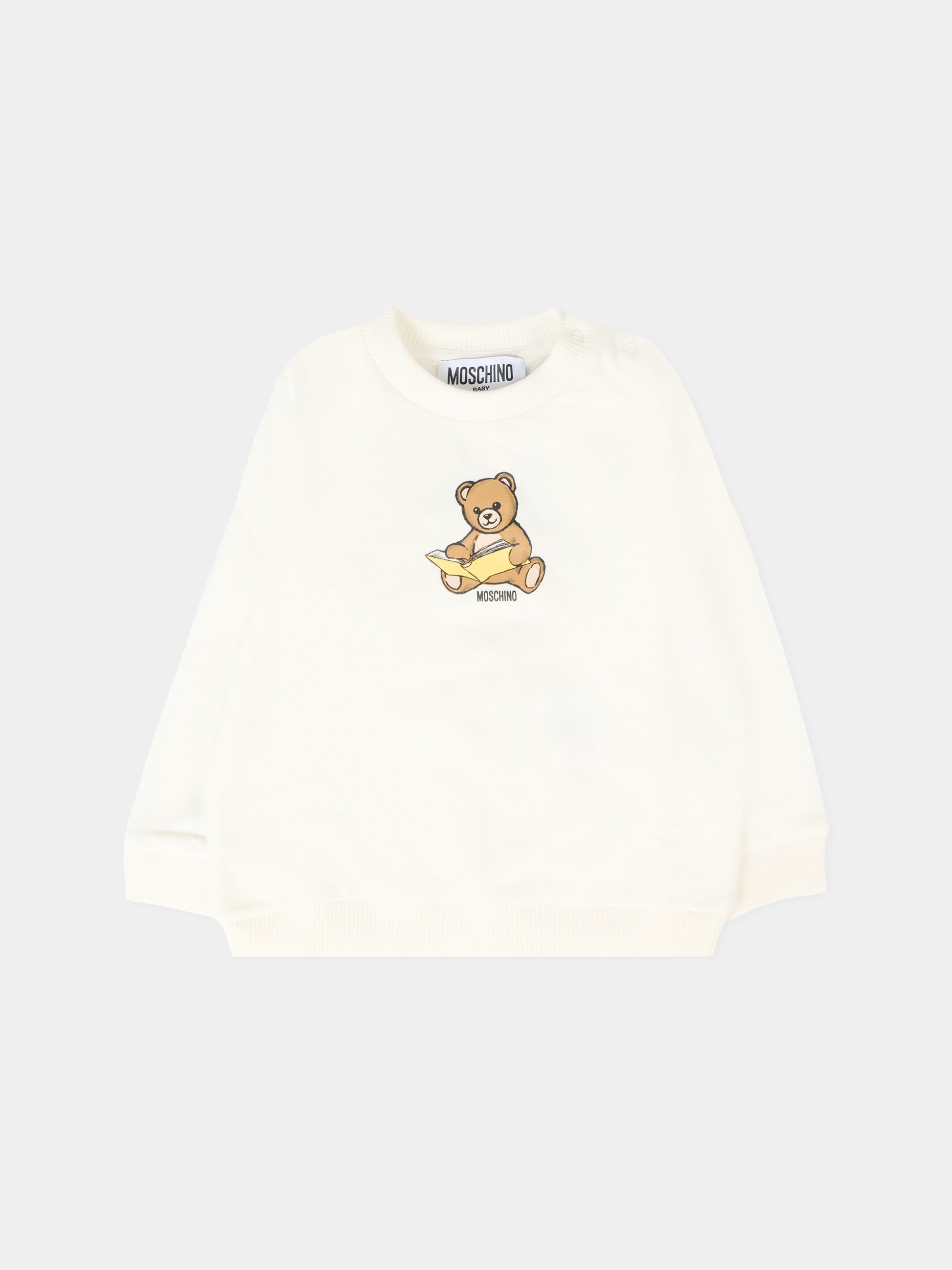 Felpa avorio per neonati con Teddy Bear e logo,Moschino Kids,MMF060 LCA40 10063